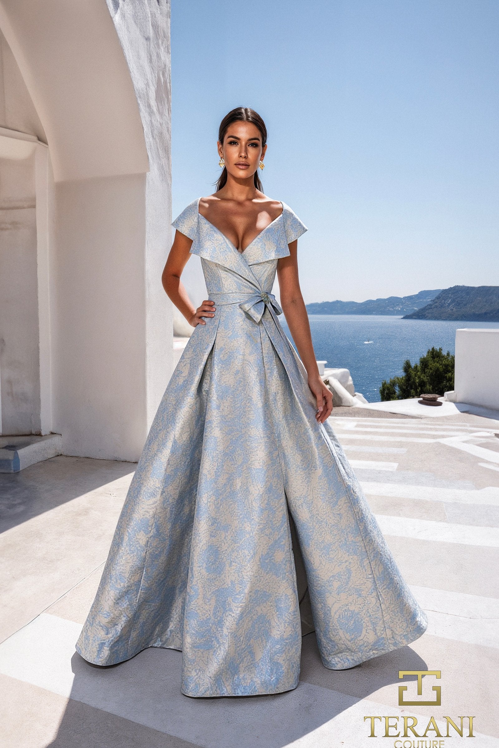 Prom Dresses Long Formal A Line Print Prom Dress Terani Couture 261M6443 Blue Stone