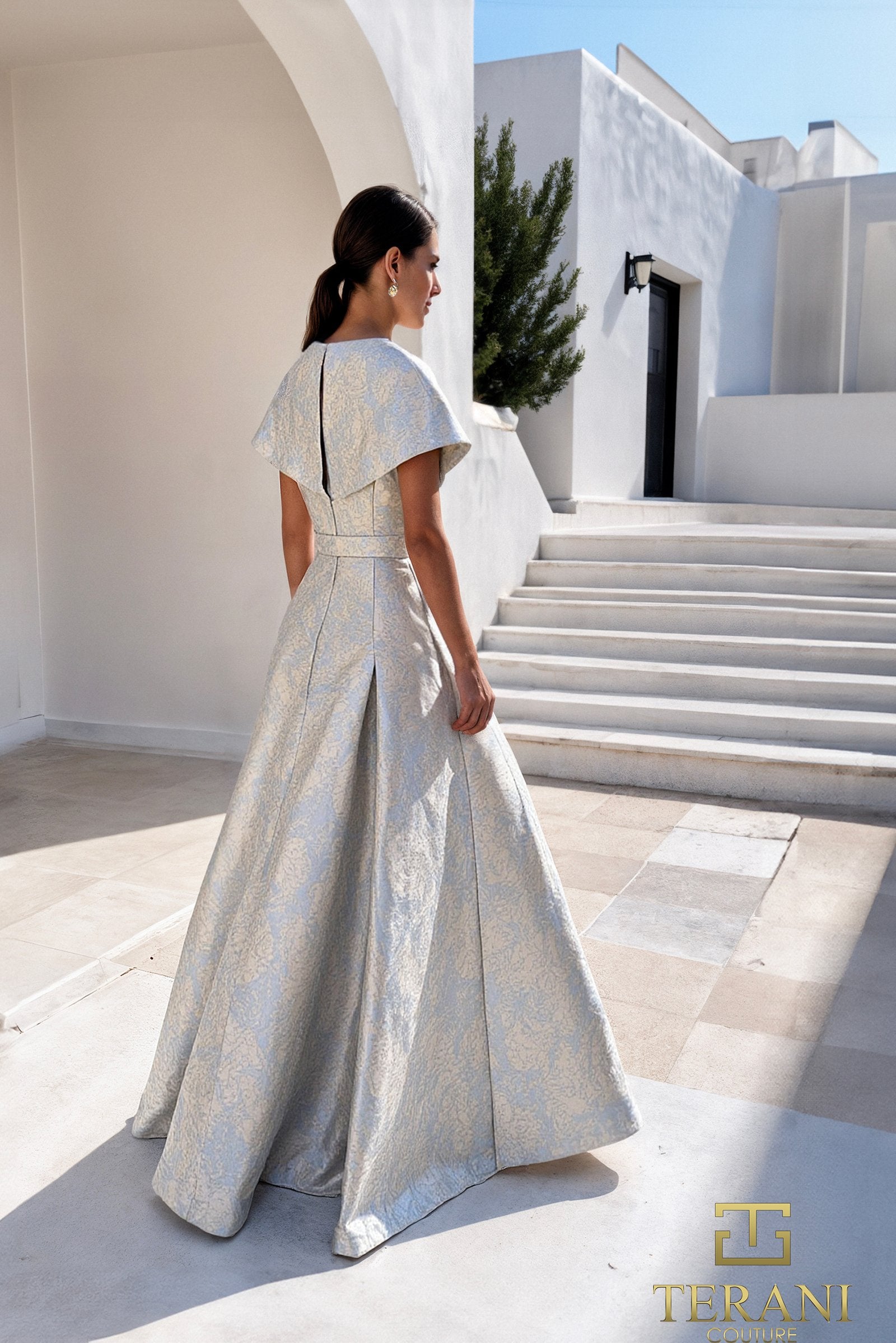 Prom Dresses Long Formal A Line Print Prom Dress Terani Couture 261M6443 Blue Stone