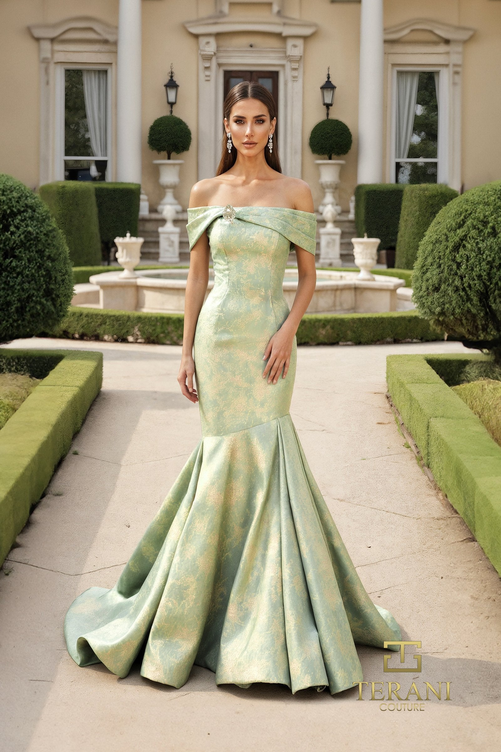 Prom Dresses Long Formal Mermaid Prom Dress Sage Gold-Brocade-261M6445-Fitted