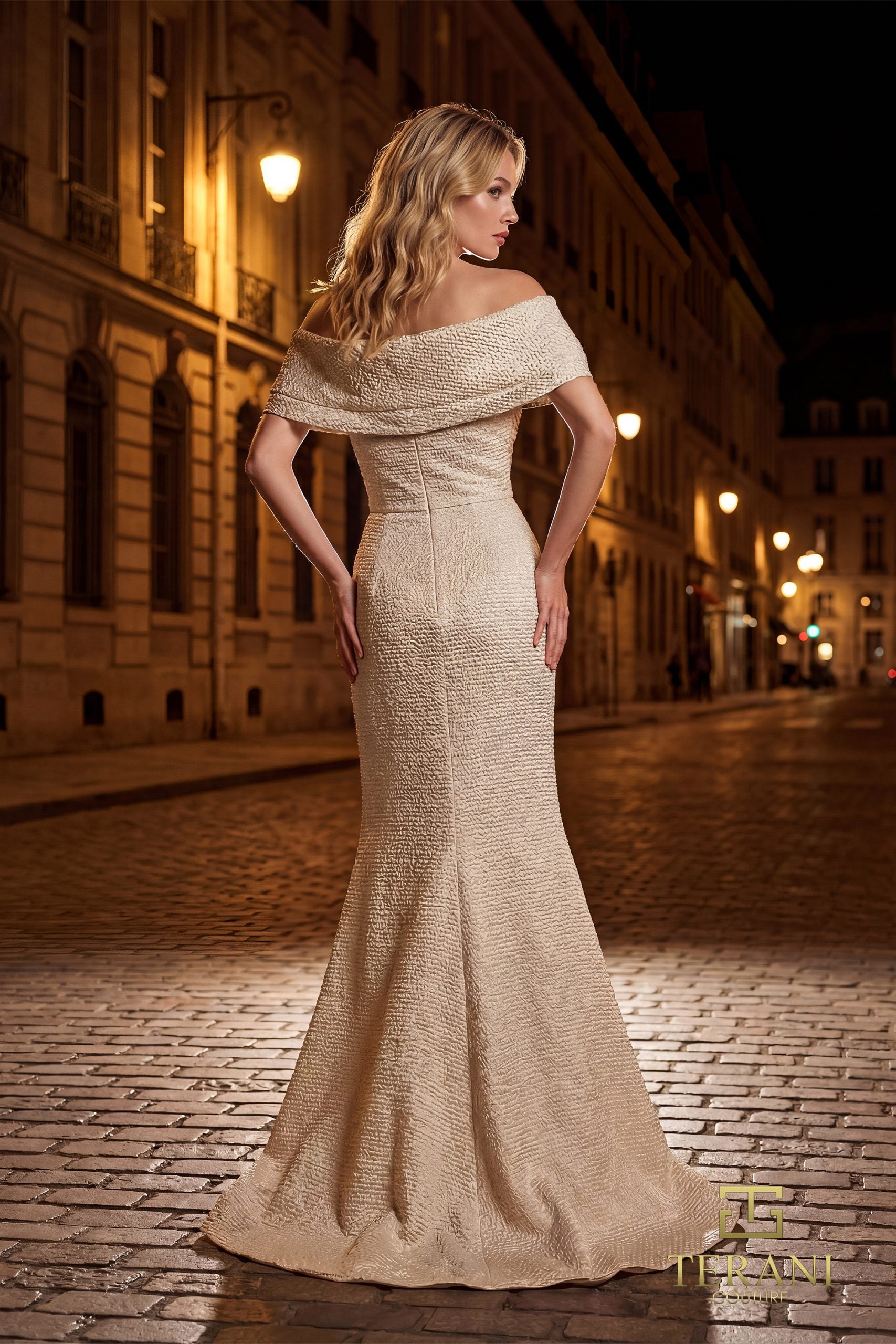 Mother of the Bride Dresses Metallic Long Formal Mermaid Mother of the Bride Dress Champagne-Jacquard-261M6449-Fitted