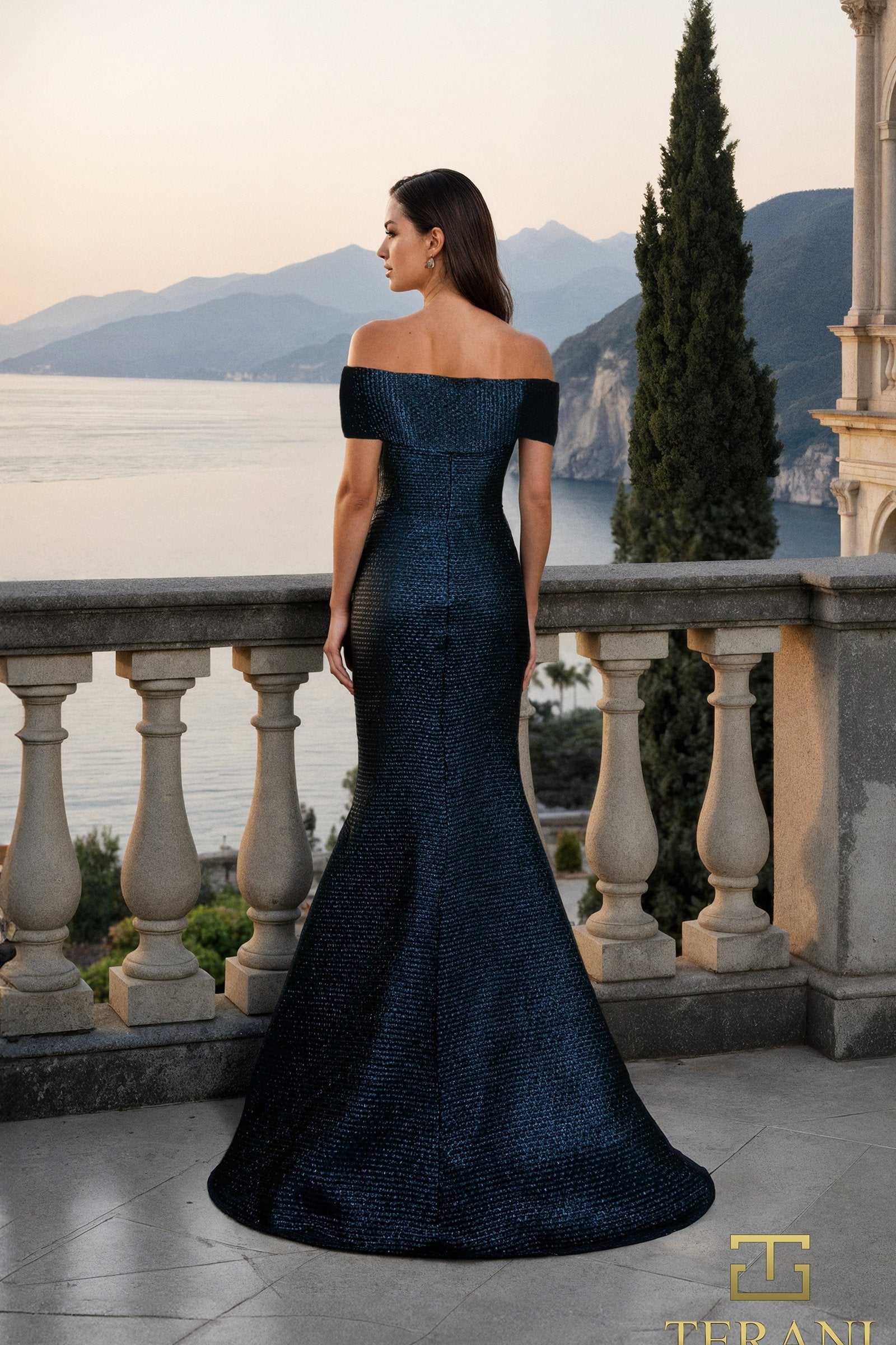 Mother of the Bride Dresses Metallic Long Formal Mermaid Mother of the Bride Dress Navy-Jacquard-261M6449-Fitted