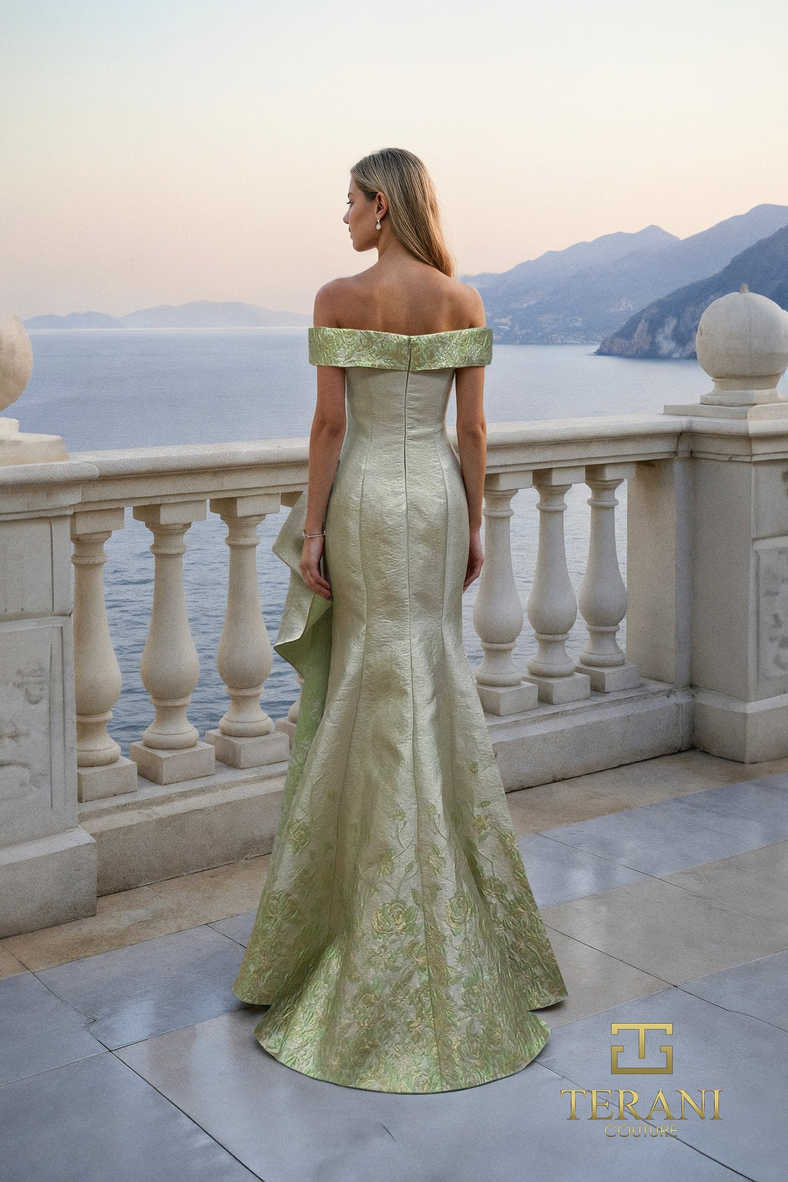 Formal Dresses Evening Long Fitted Formal Dress Silver Light Green-Jacquard-261M6451-Floral