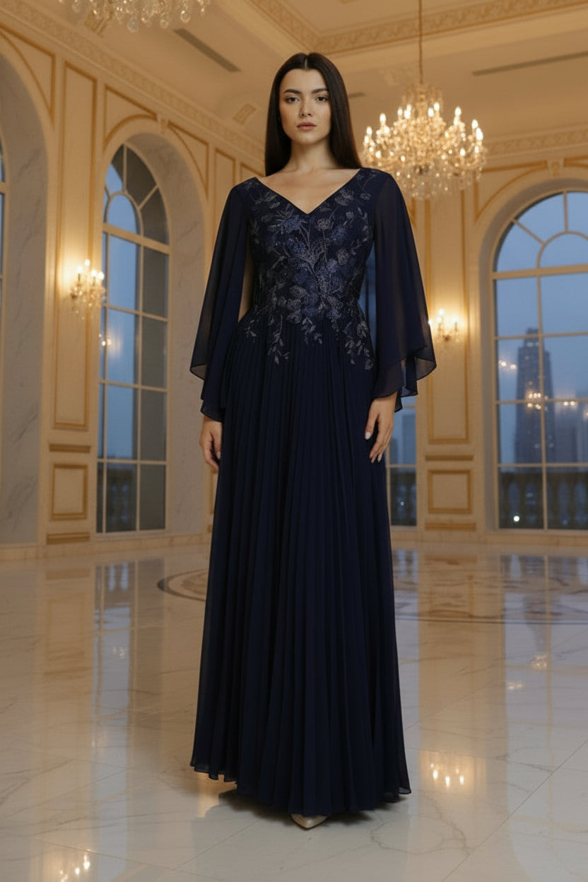 Mother of the Bride Dresses A Line Mother of the Bride Long Formal Cape Dress NAVY