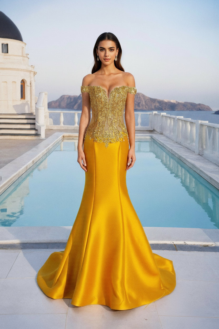 Prom Dresses Long Formal Mermaid Corset Prom Dress GOLD
