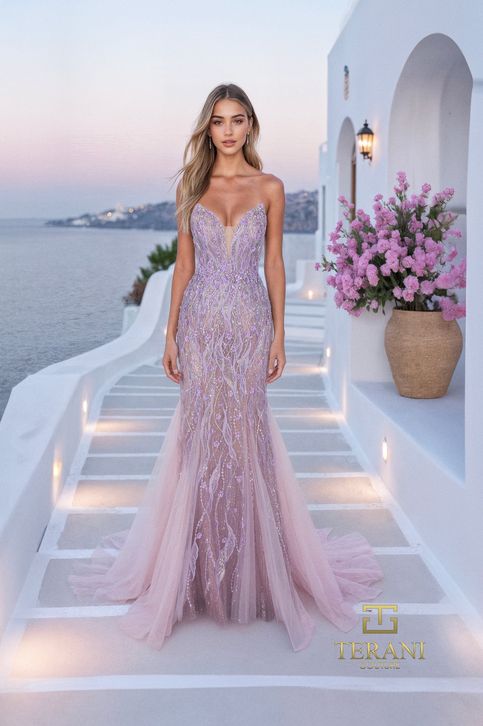 Prom Dresses Mermaid Beaded Long Formal Prom Dress Lavender Nude-Tulle-261P6191-Beaded