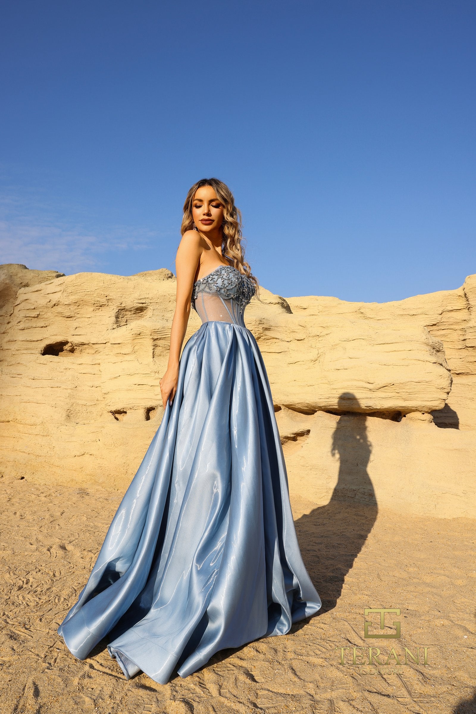 Prom Dresses Long Formal A Line Beaded Prom Dress Slate-Satin-261P6608-Beaded
