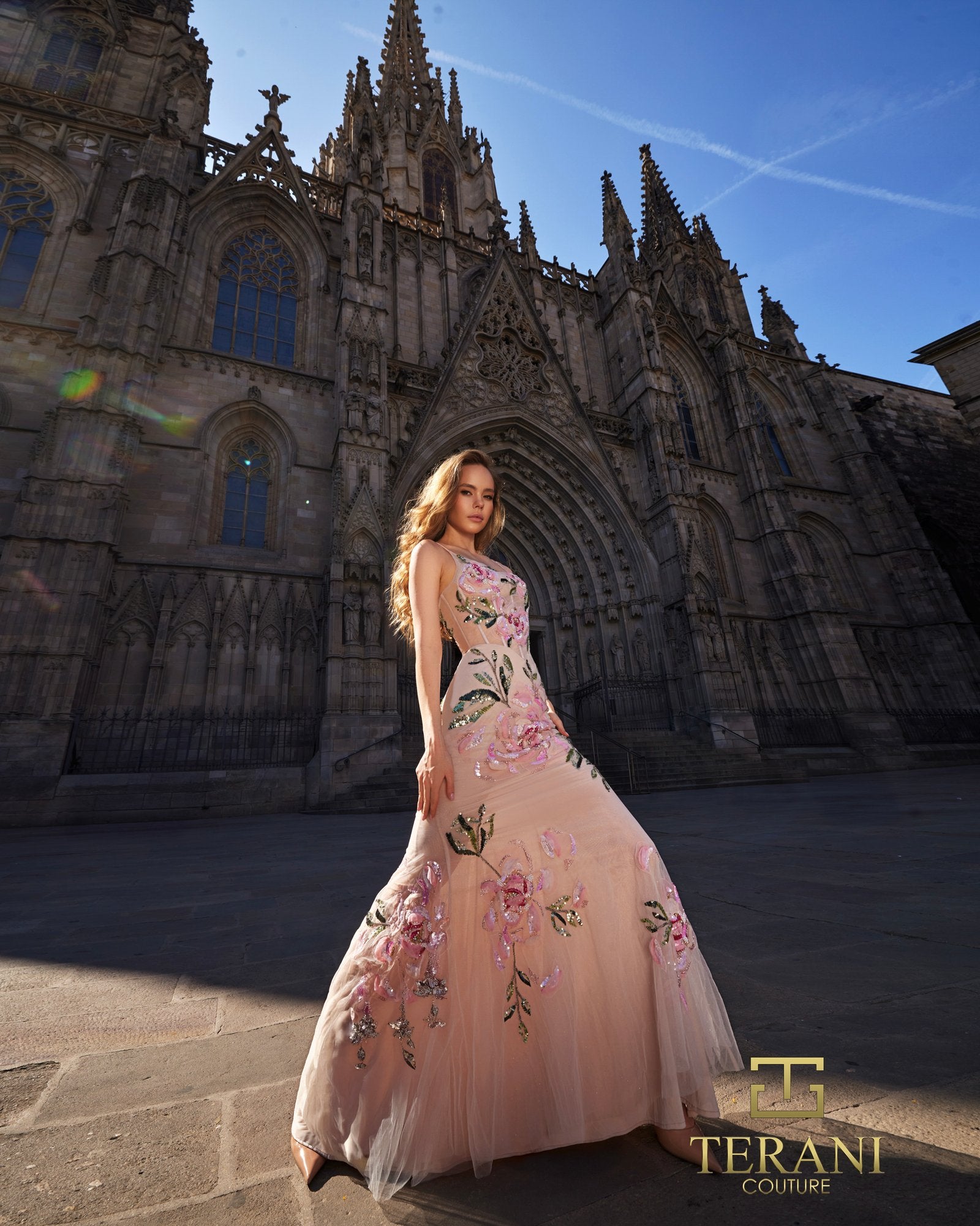Prom Dresses Long Mermaid Formal Sequin Floral Applique Prom Dress BLUSH MULTI