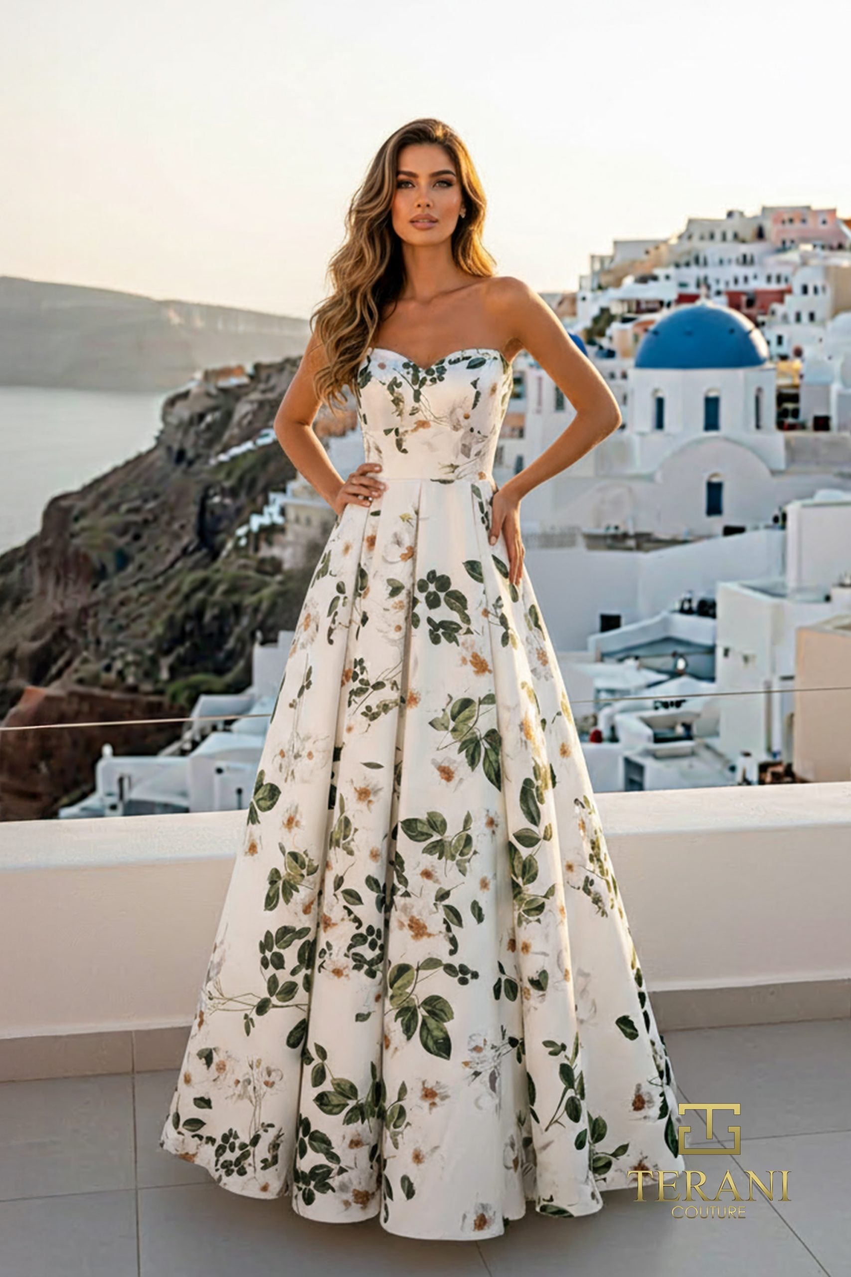 Prom Dresses Long Formal Floral Print Prom Dress Green Multi