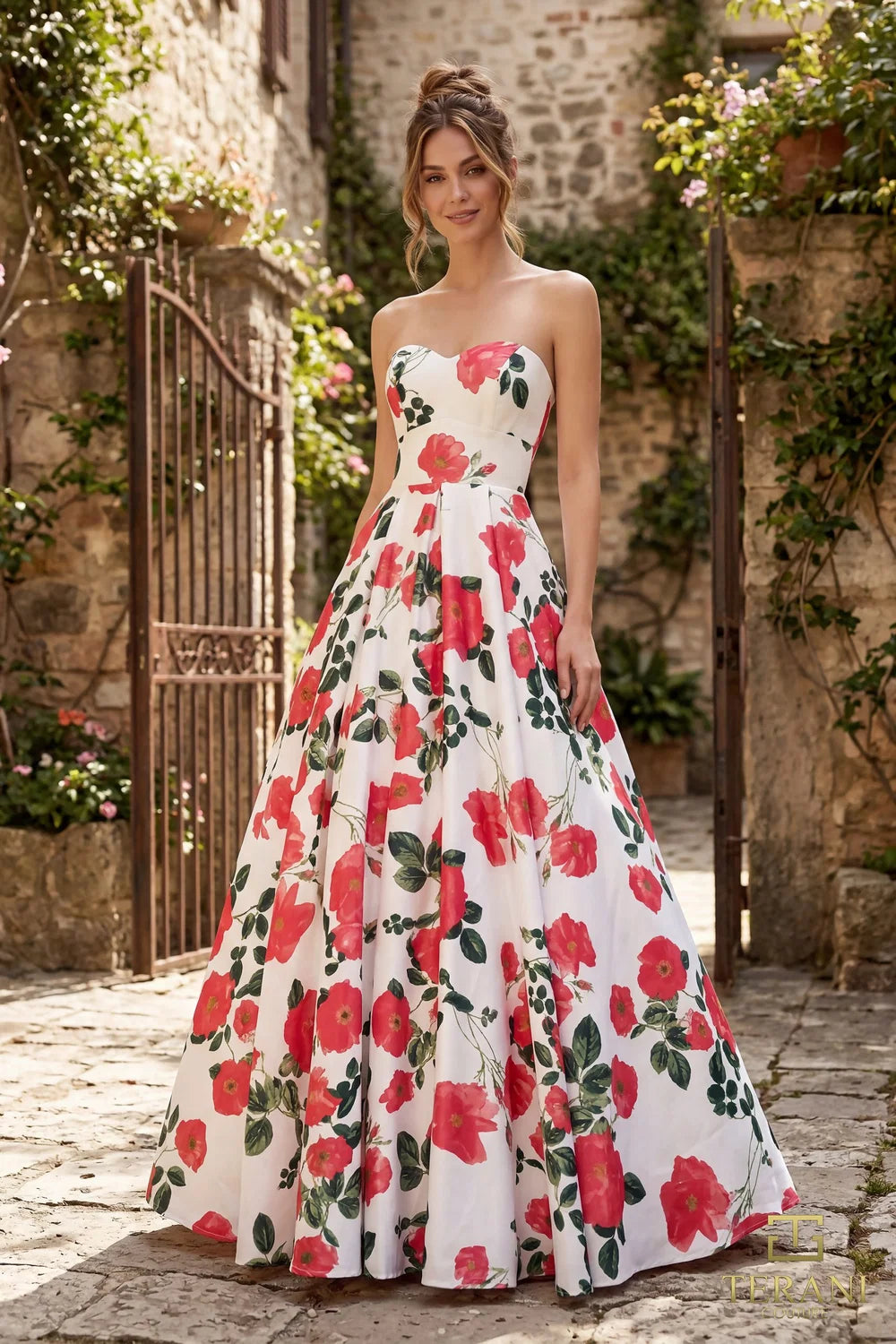 Prom Dresses Long Formal Floral Print Prom Dress Fuchsia Multi