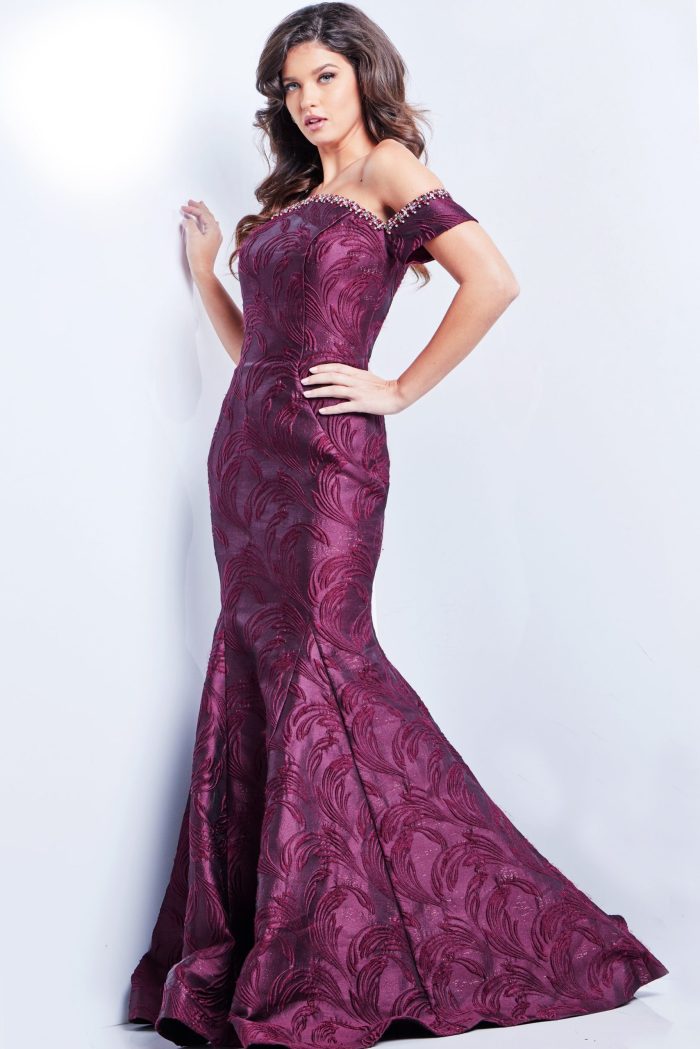 Formal Dresses Long Formal Beaded Mermaid Evening Dress Burgundy
