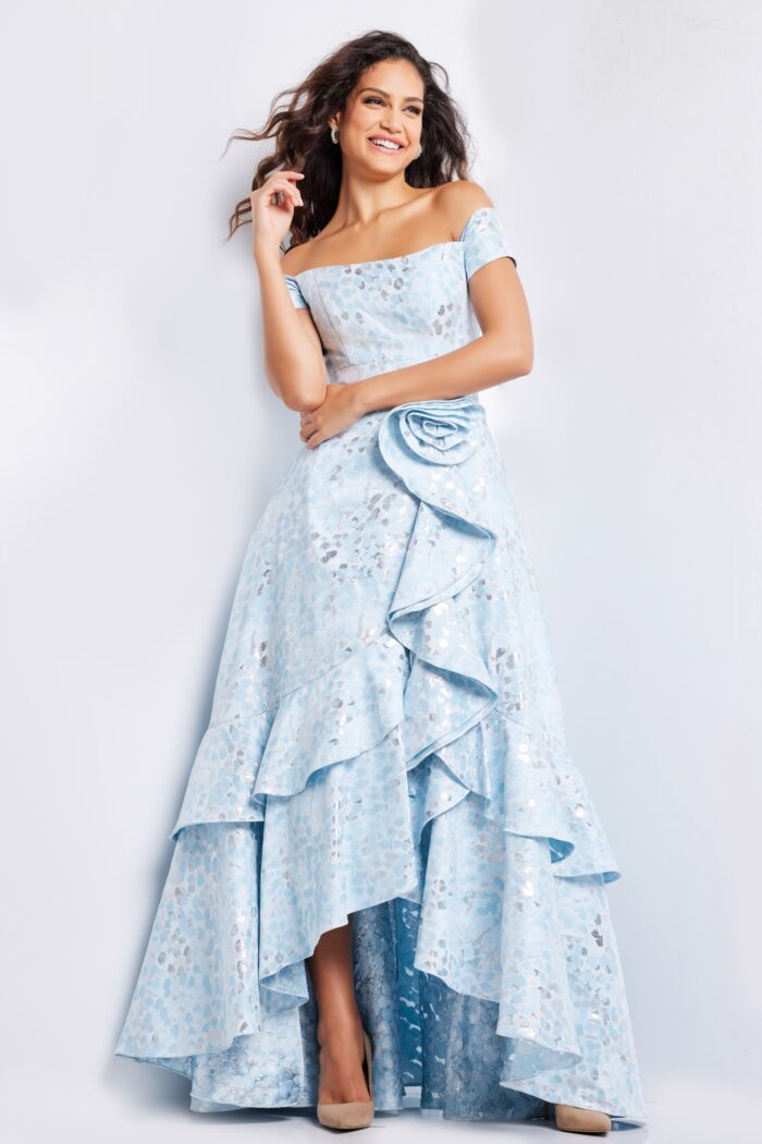 Formal Dresses High Low Formal Printed Layered Evening Dress Light-Blue