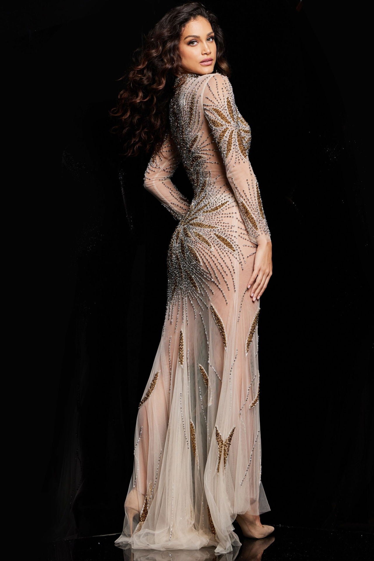 Formal Dresses Long Formal Fitted Evening Dress Nude Gold