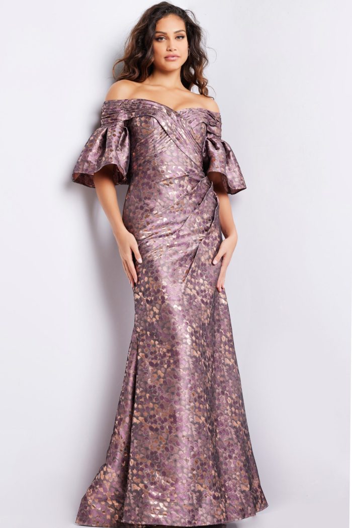Formal Dresses Printed Long Metallic Formal Dress Gold/Light-Brown