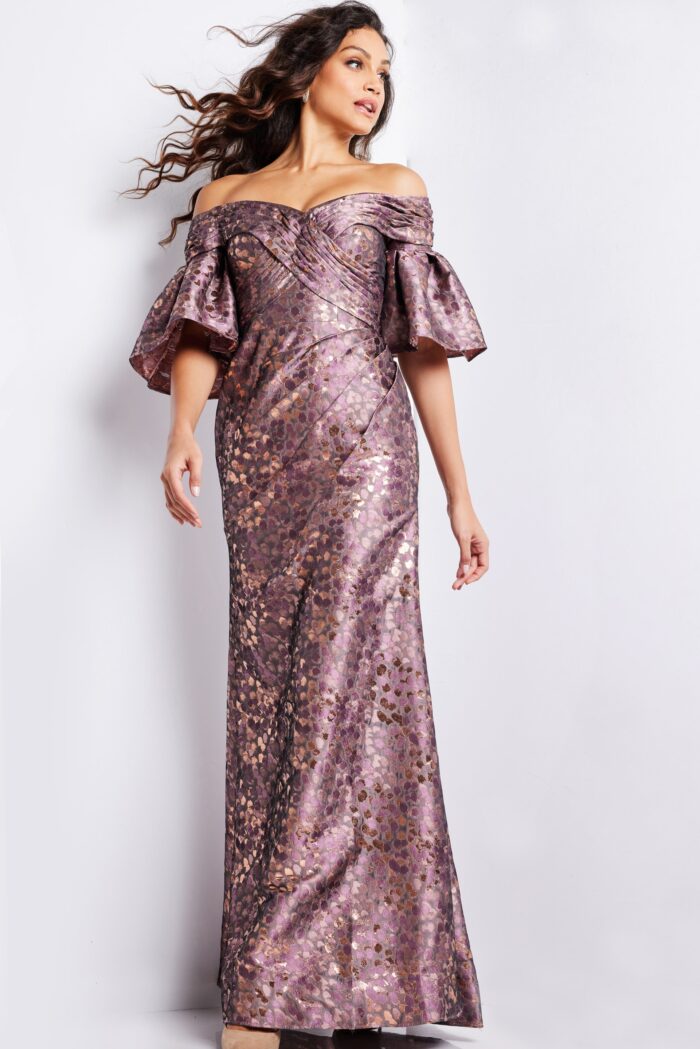 Formal Dresses Printed Long Metallic Formal Dress Gold/Light-Brown