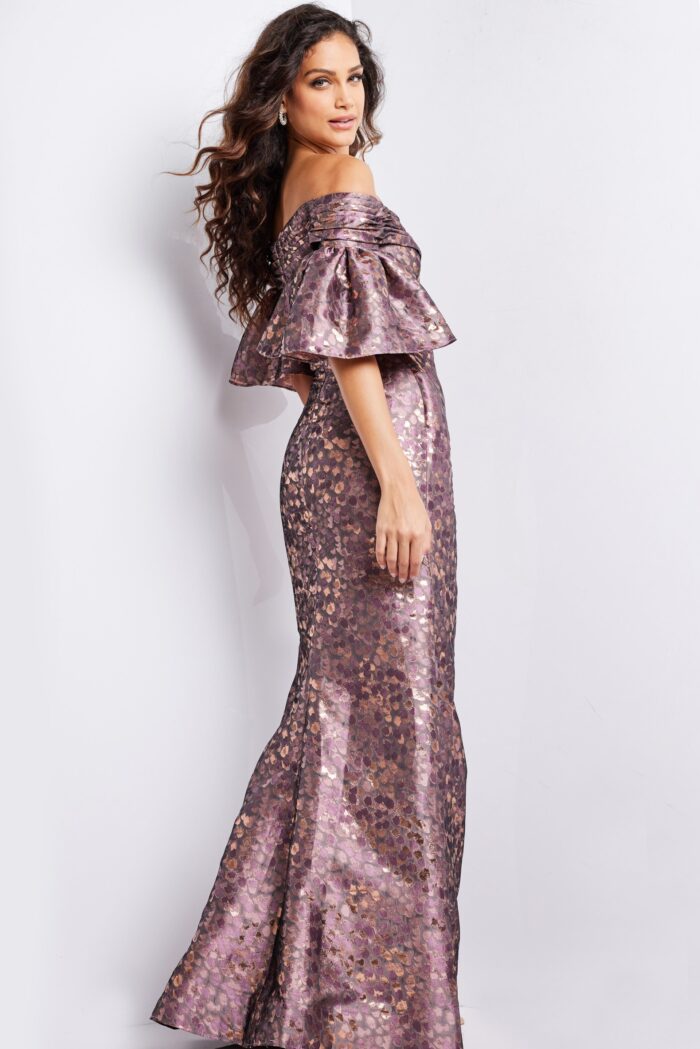 Formal Dresses Printed Long Metallic Formal Dress Gold/Light-Brown