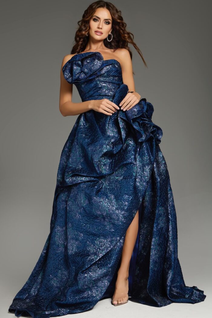 Formal Dresses Long Ruffle A Line Formal Dress Navy/Multi