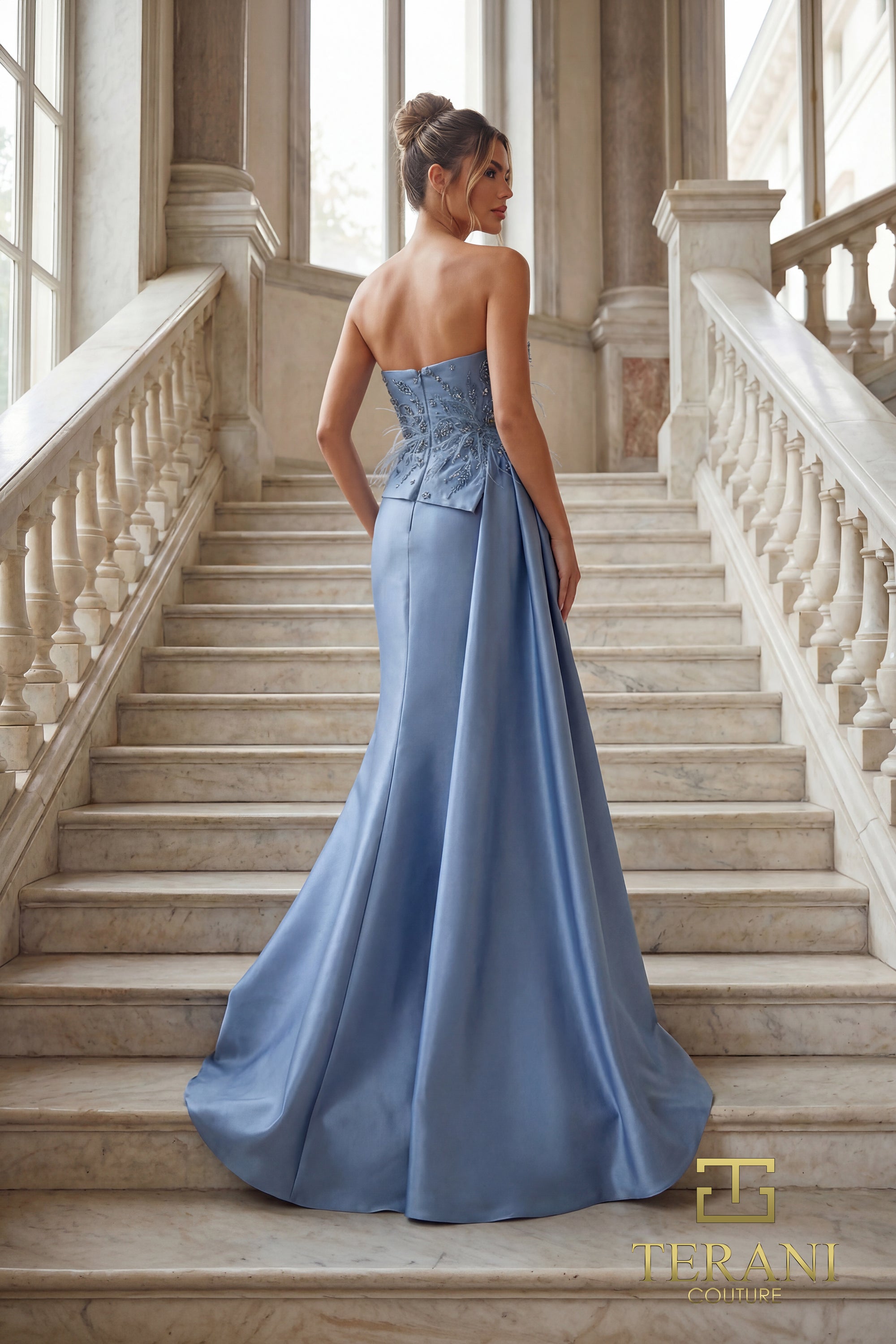 Strapless Straight Neck Floor-Length Satin Formal A-Line Terani Couture 262E7052