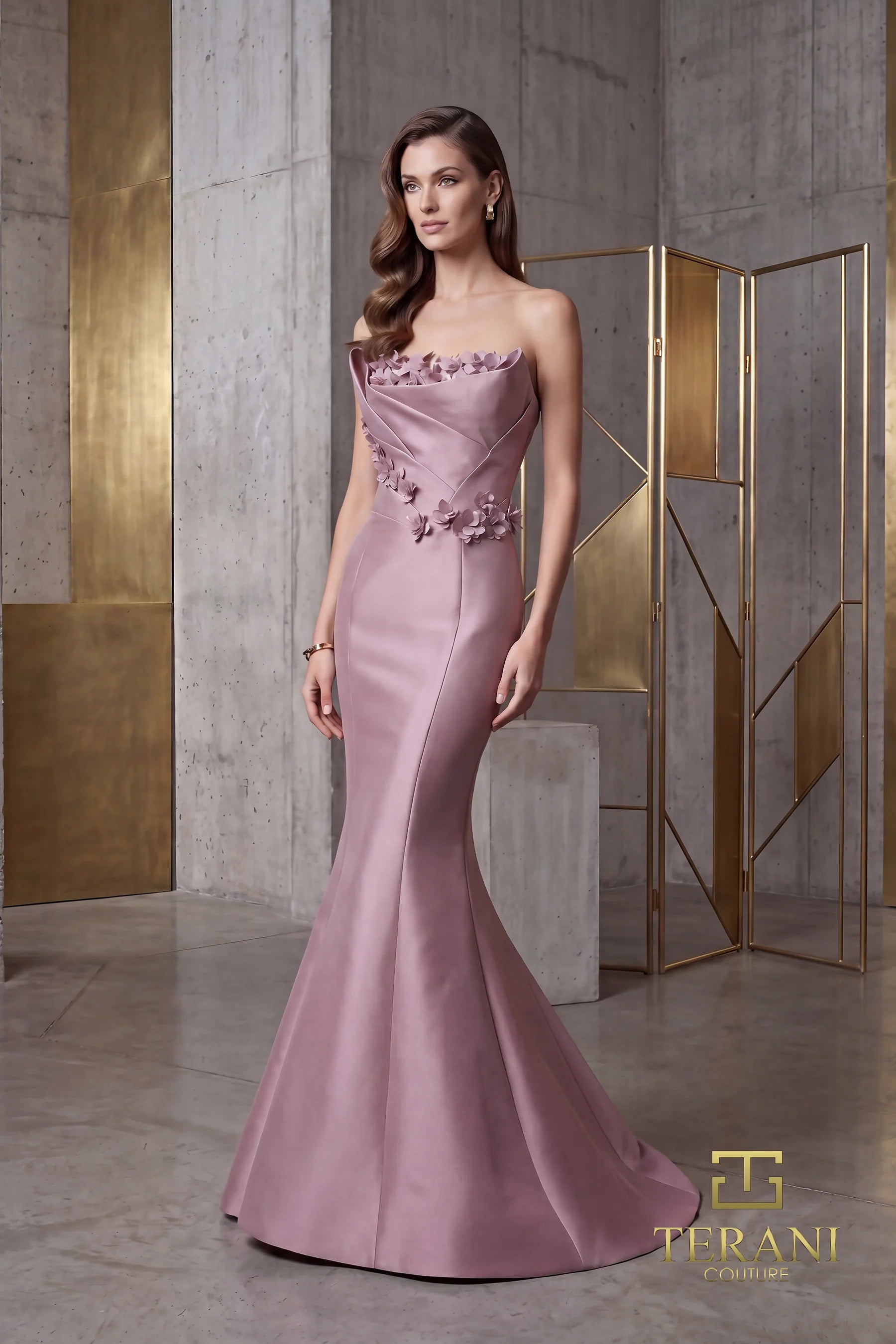 Strapless Straight Neck Floor-Length Satin Formal Mermaid/Trumpet Terani Couture 262E7072