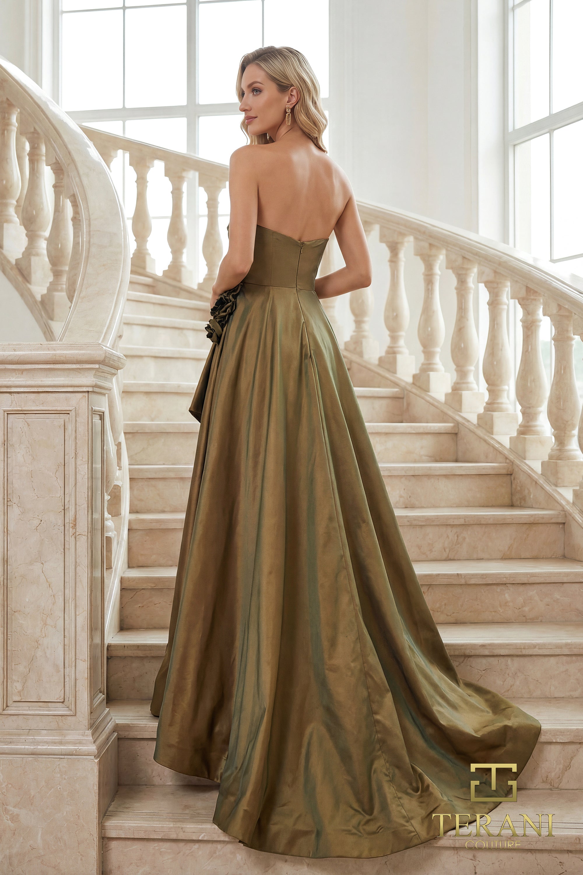 Strapless Straight Neck Floor-Length Satin Formal A-Line Terani Couture 262E7082