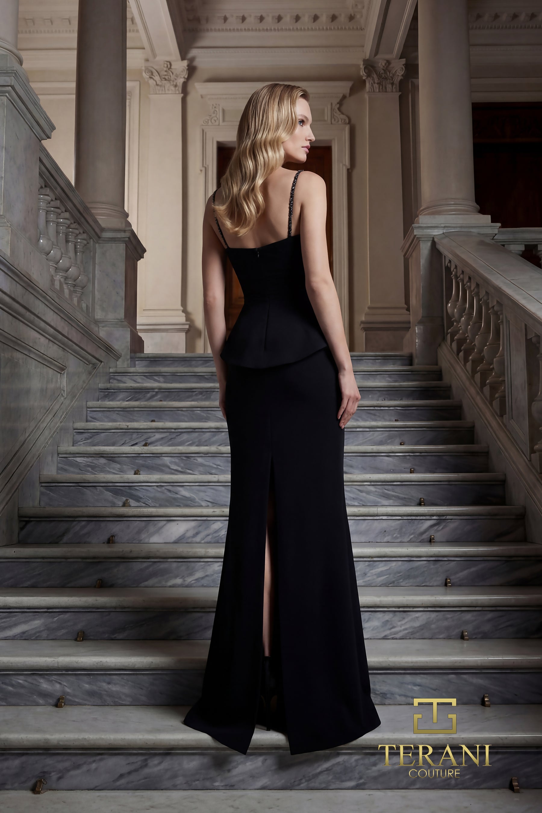 Square Neckline Floor-Length Crepe Formal Sheath/Column Terani Couture 262E7099