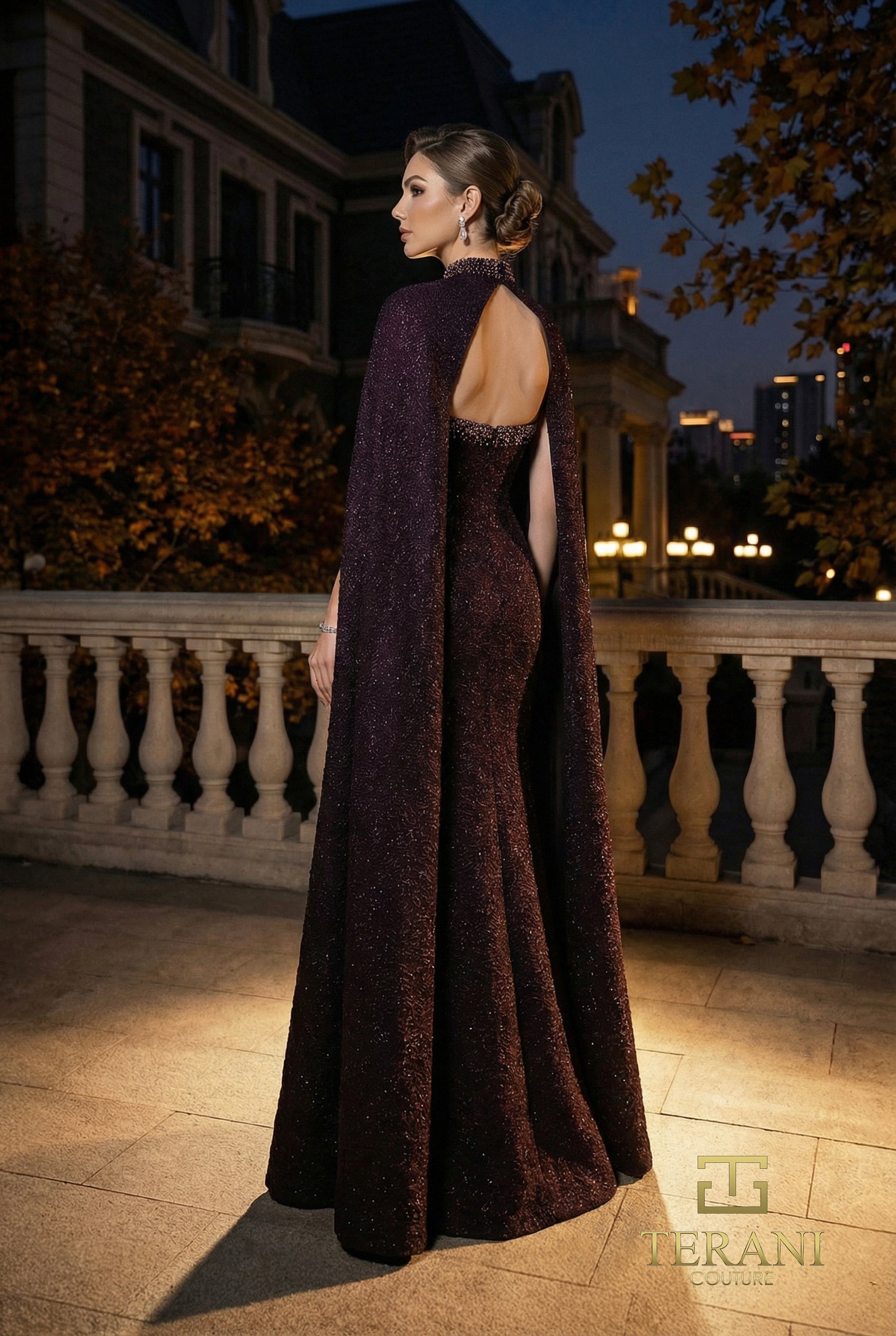 Crew/High-Neck Floor-Length Glitter/Metallic Evening Sheath/Column Terani Couture 262E7125