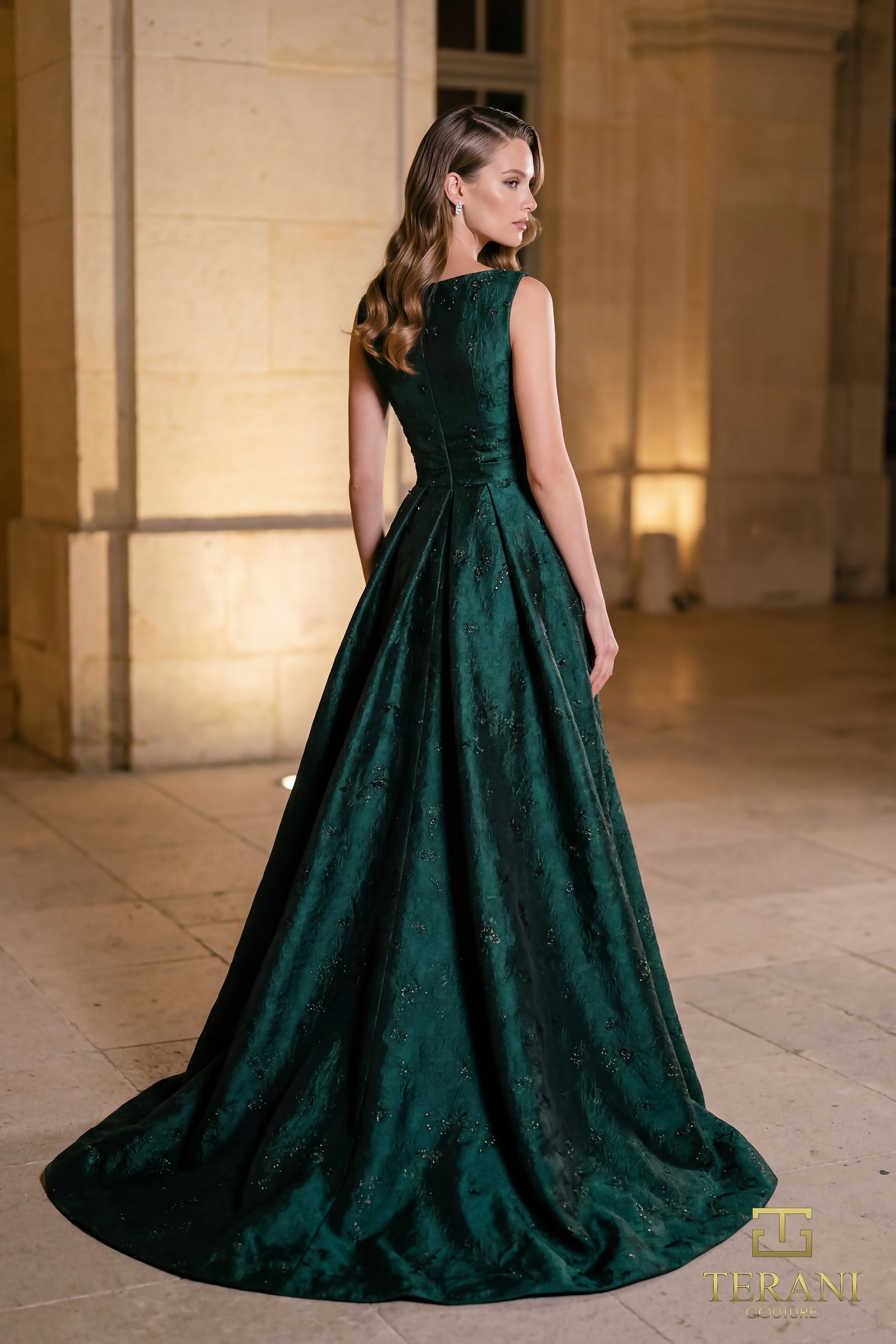 V-Neck Floor-Length Lace Formal A-Line Terani Couture 262E7138