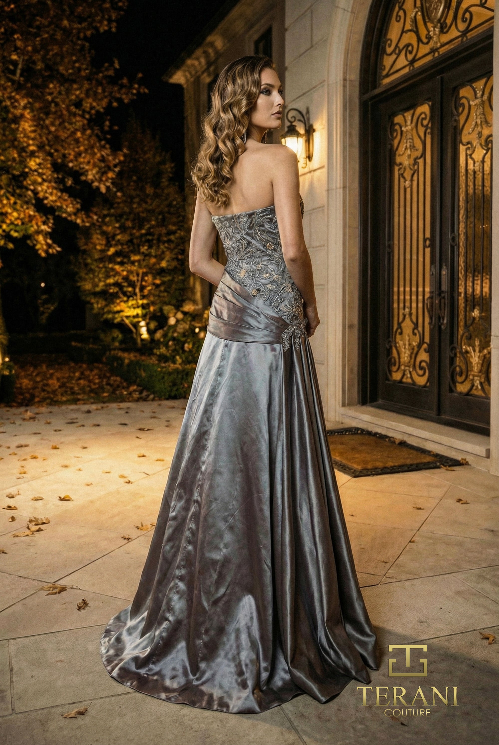 Strapless Curved Neck Floor-Length Satin Formal A-Line Terani Couture 262E7530