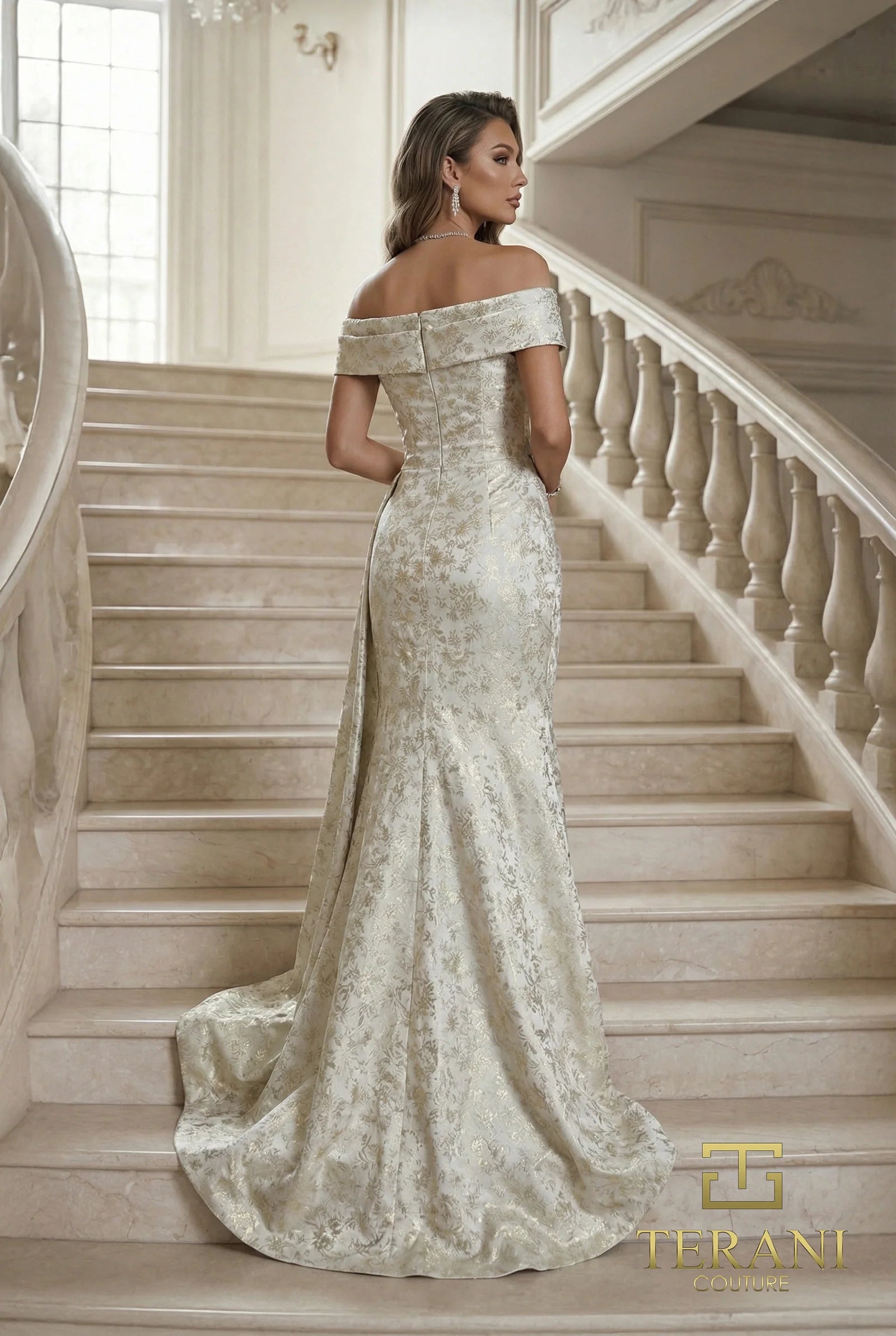 Off-the-Shoulder Floor-Length Satin Formal A-Line Terani Couture 262E7537