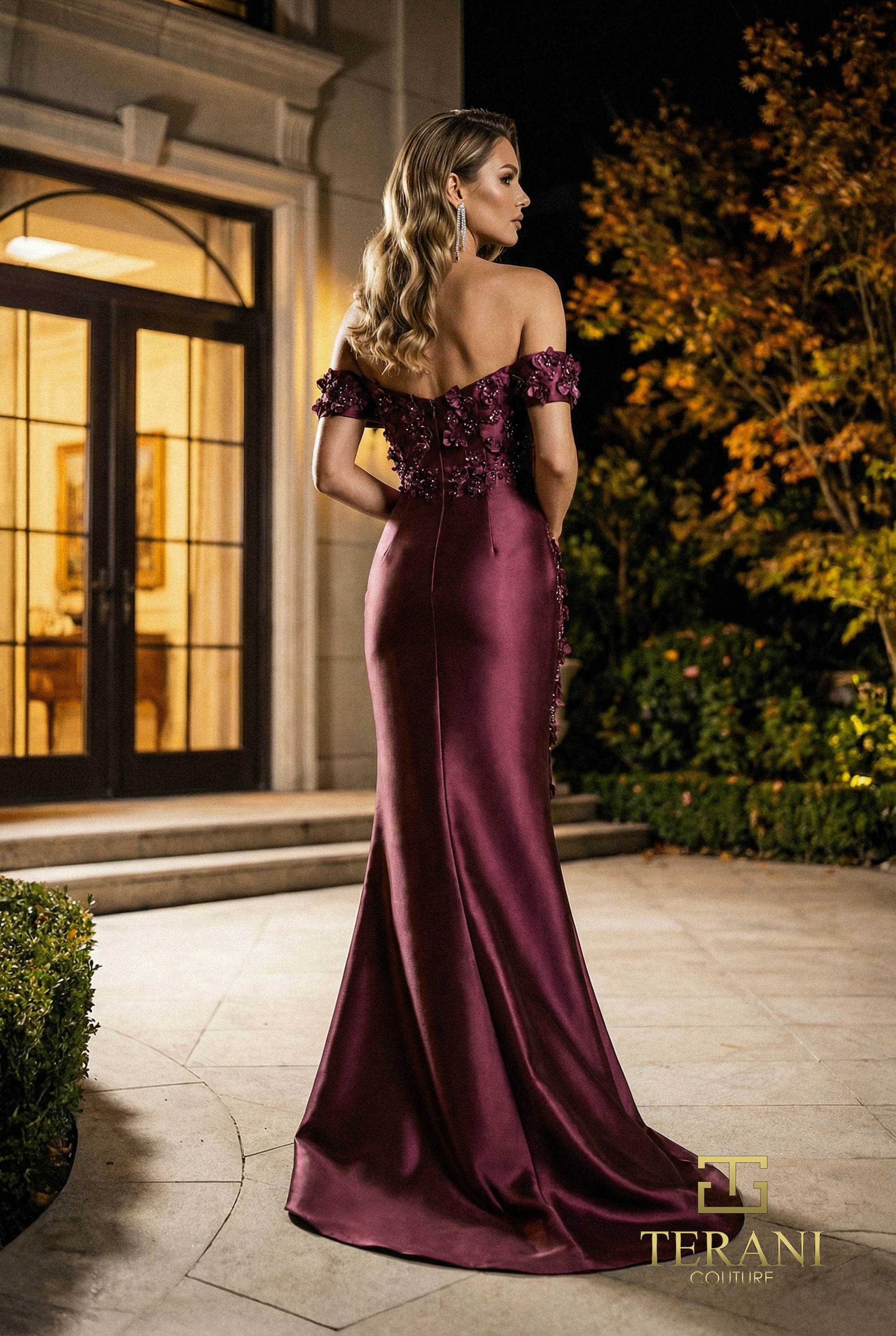 Off-the-Shoulder Floor-Length Satin Formal Sheath/Column Terani Couture 262M7254