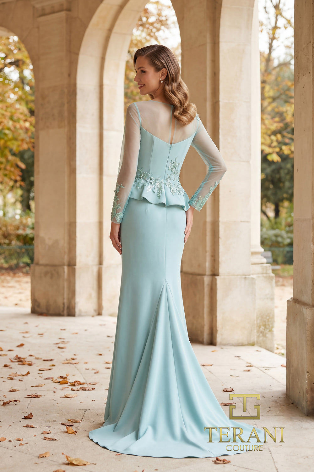 Illusion Floor-Length Crepe Formal Sheath Terani Couture 262M7257