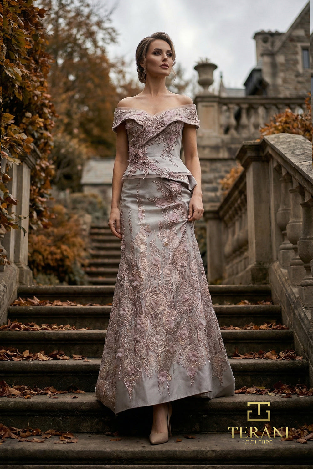 Off-the-Shoulder Floor-Length Lace Formal A-Line Terani Couture 262M7268