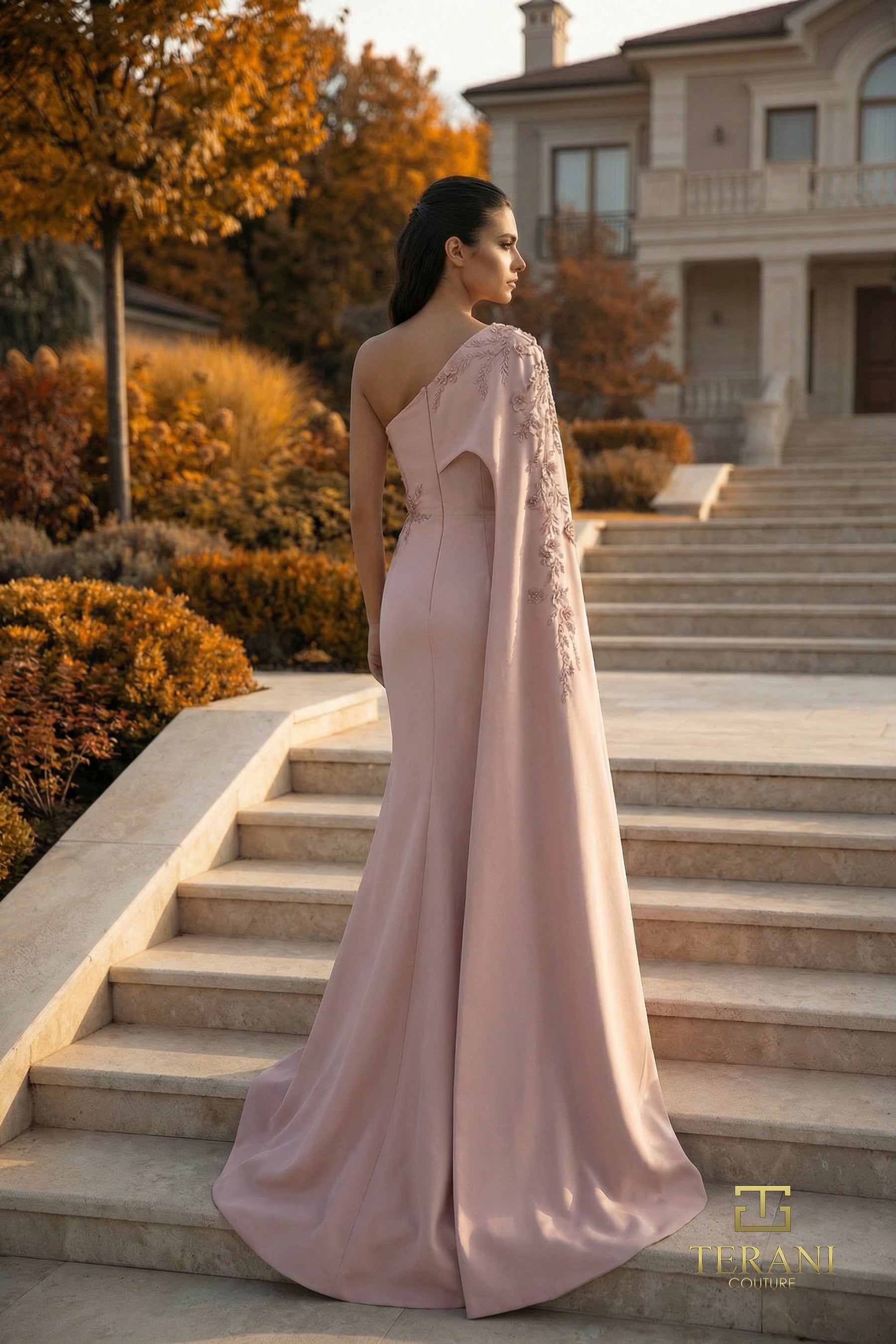 One-Shoulder Floor-Length Satin Formal Sheath Terani Couture 262M7275