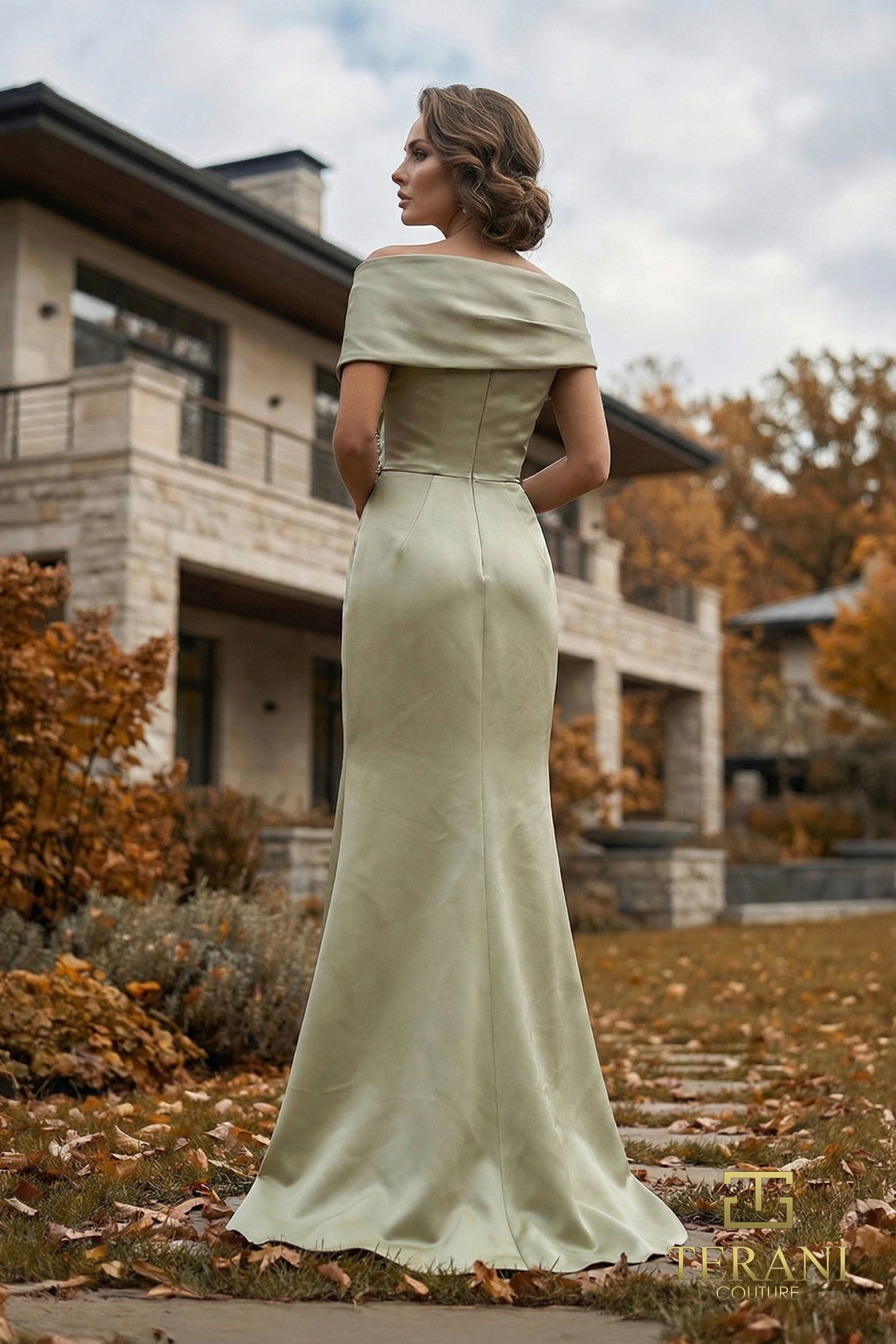 Off-the-Shoulder Floor-Length Satin Formal A-Line Terani Couture 262M7278