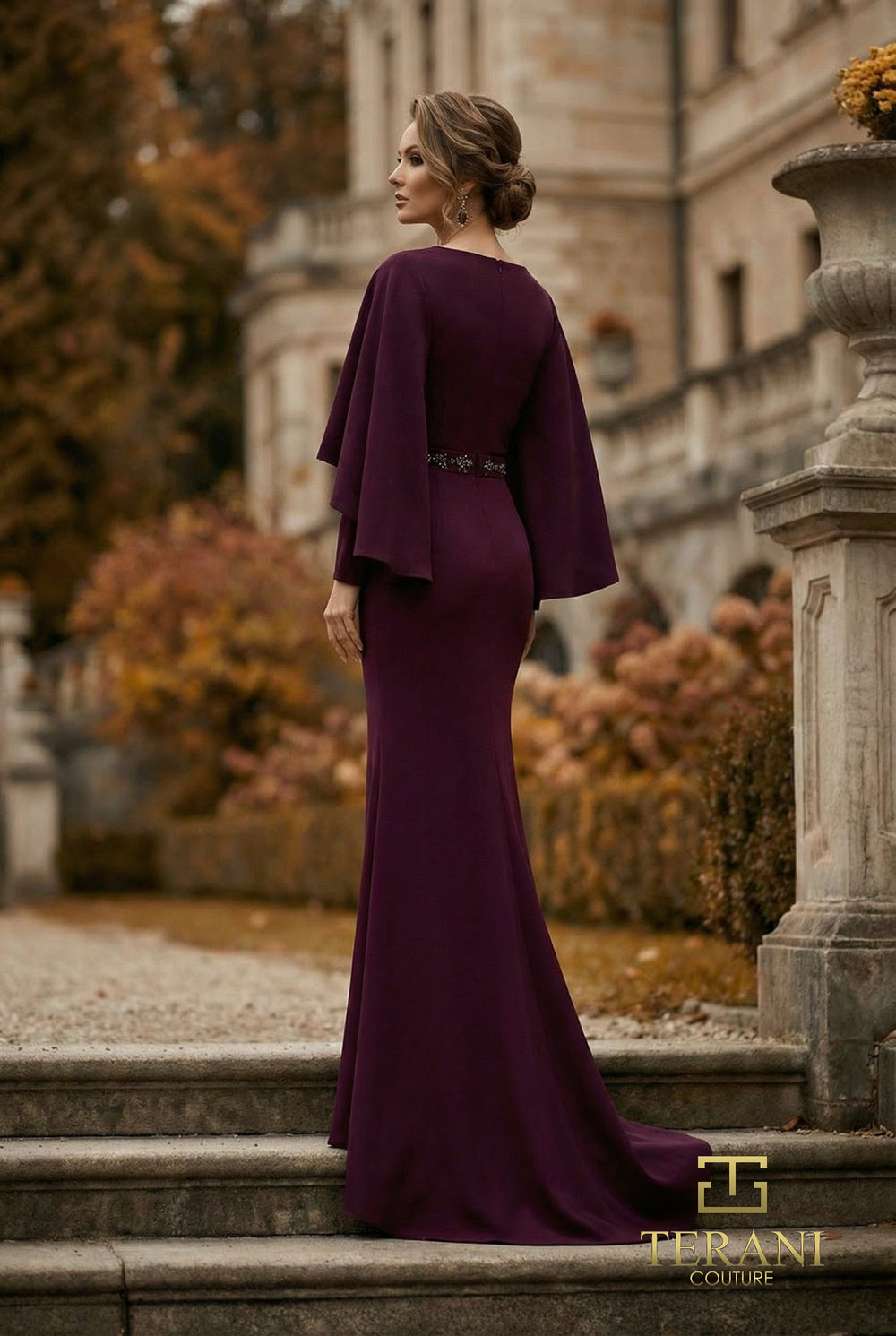 V-Neck Floor-Length Crepe Formal Sheath Terani Couture 262M7295