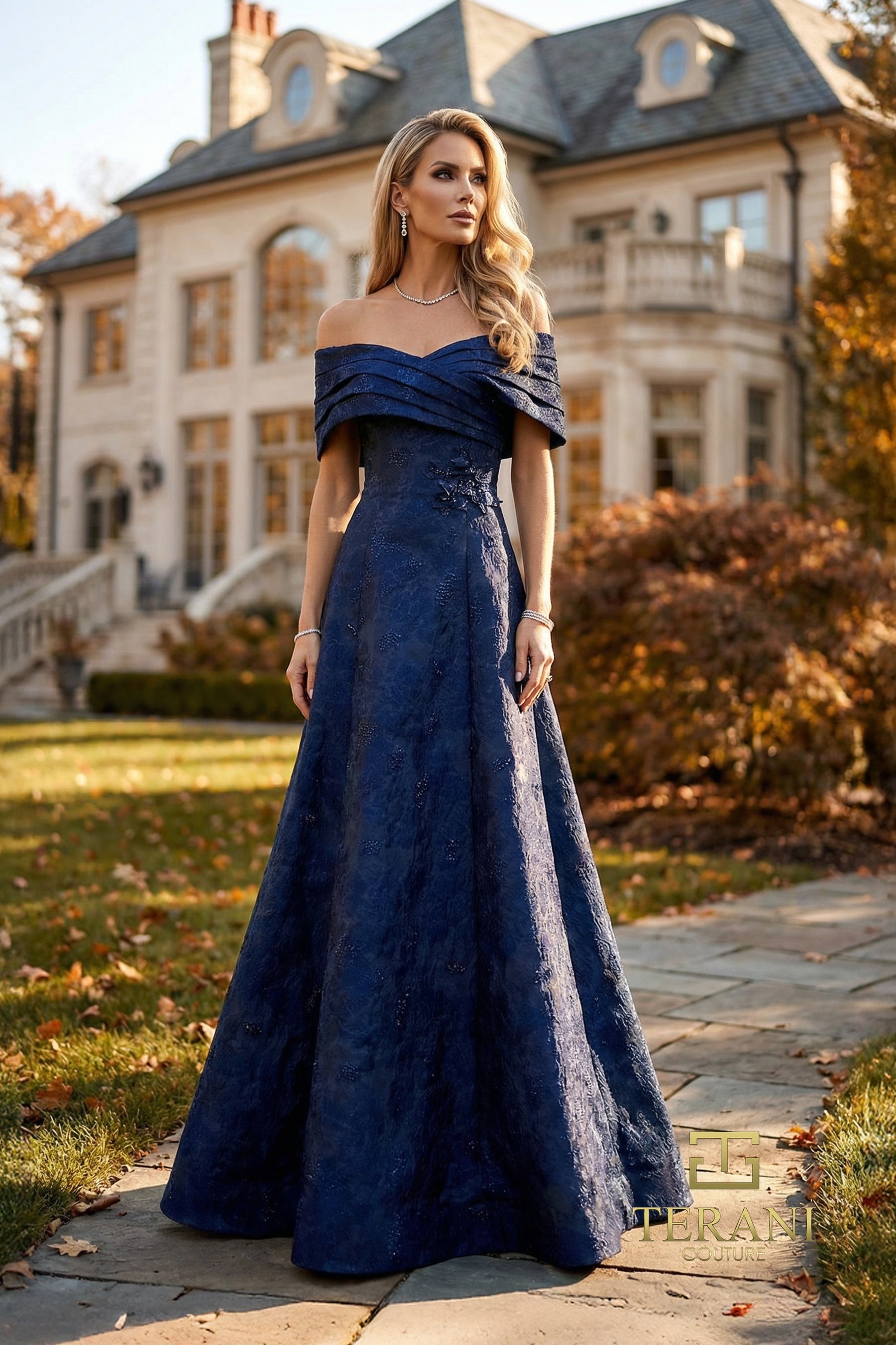 Off-the-Shoulder Floor-Length Lace Formal A-Line Terani Couture 262M7299