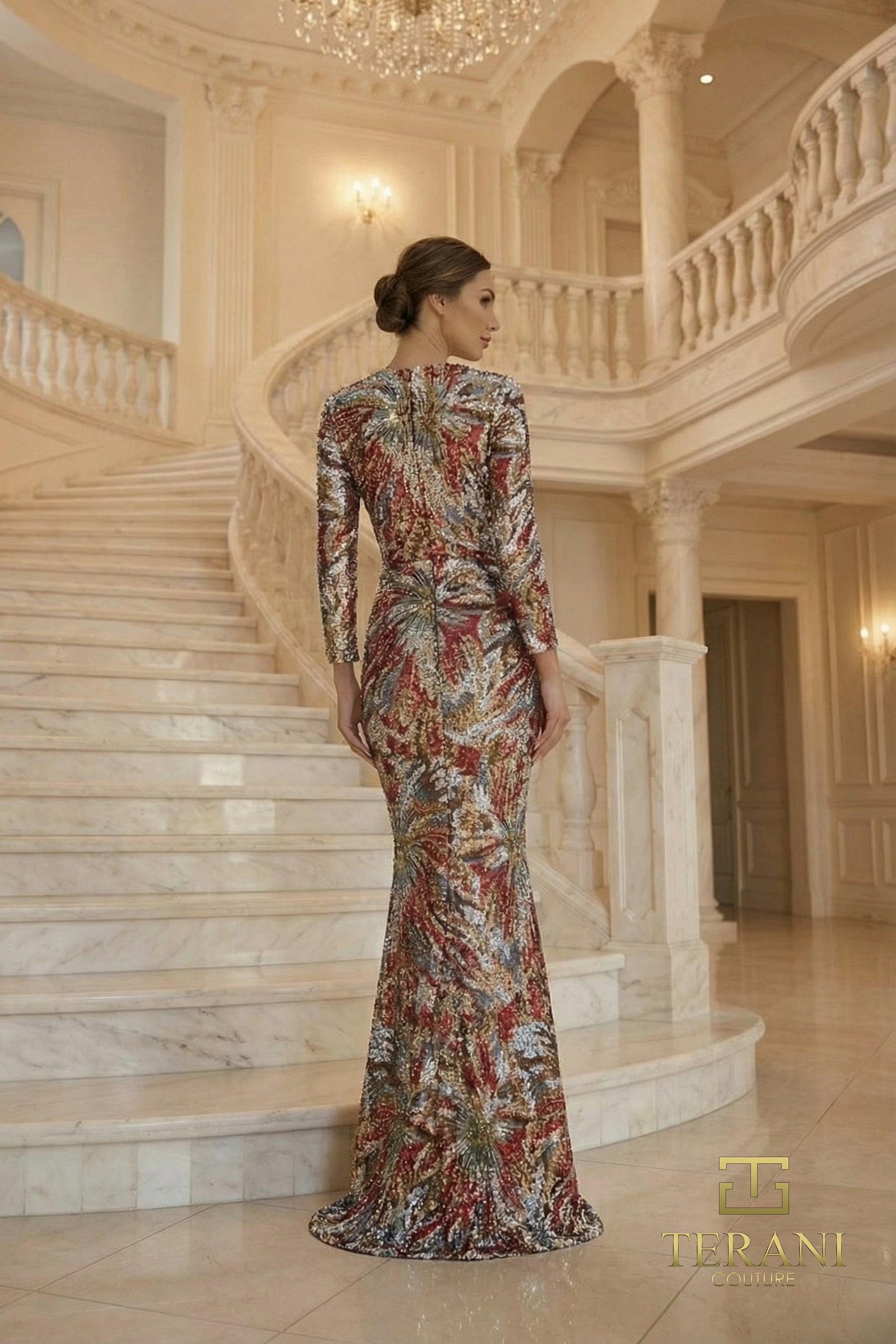 Crew/High-Neck Floor-Length Sequin Formal Sheath Terani Couture 262M7320