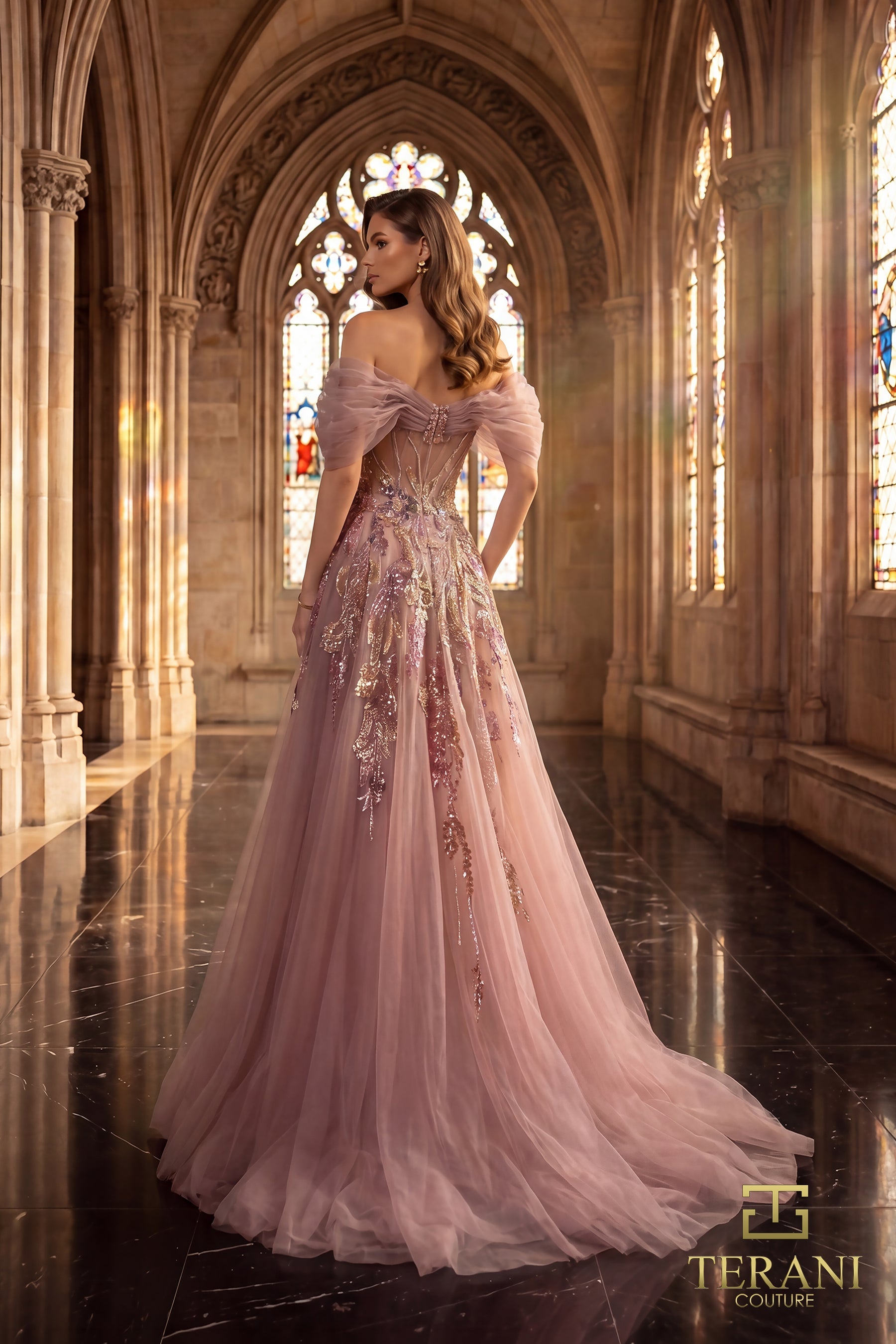 Off-the-Shoulder Floor-Length Tulle Formal A-Line Terani Couture 262M7322