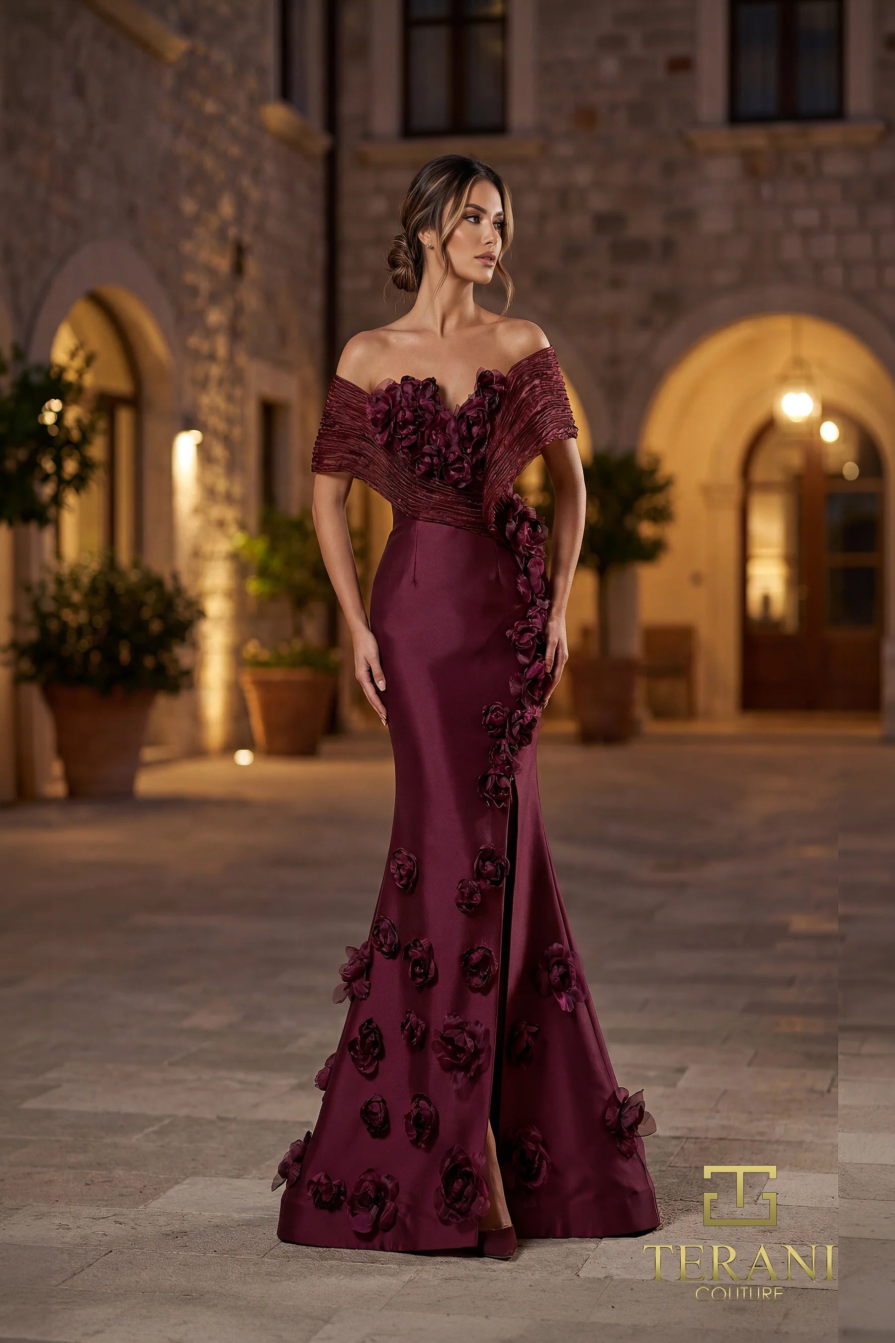 Off-the-Shoulder Floor-Length Satin Formal Mermaid/Trumpet Terani Couture 262E7070