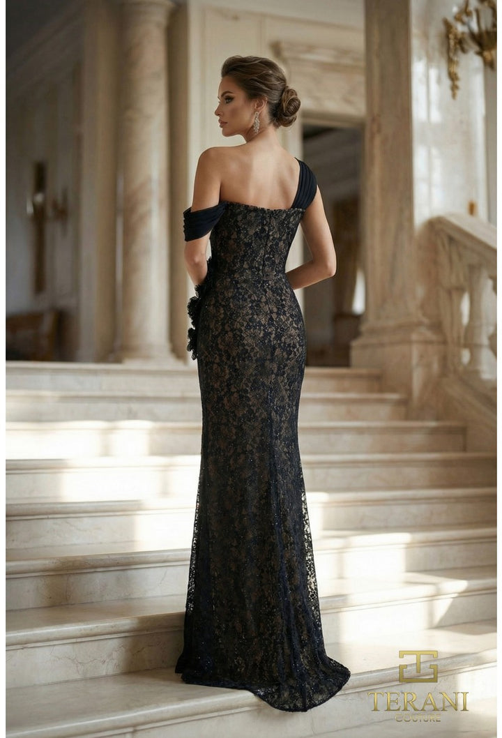 One-Shoulder Floor-Length Lace Formal Mermaid Gown - Terani Couture 262E7112