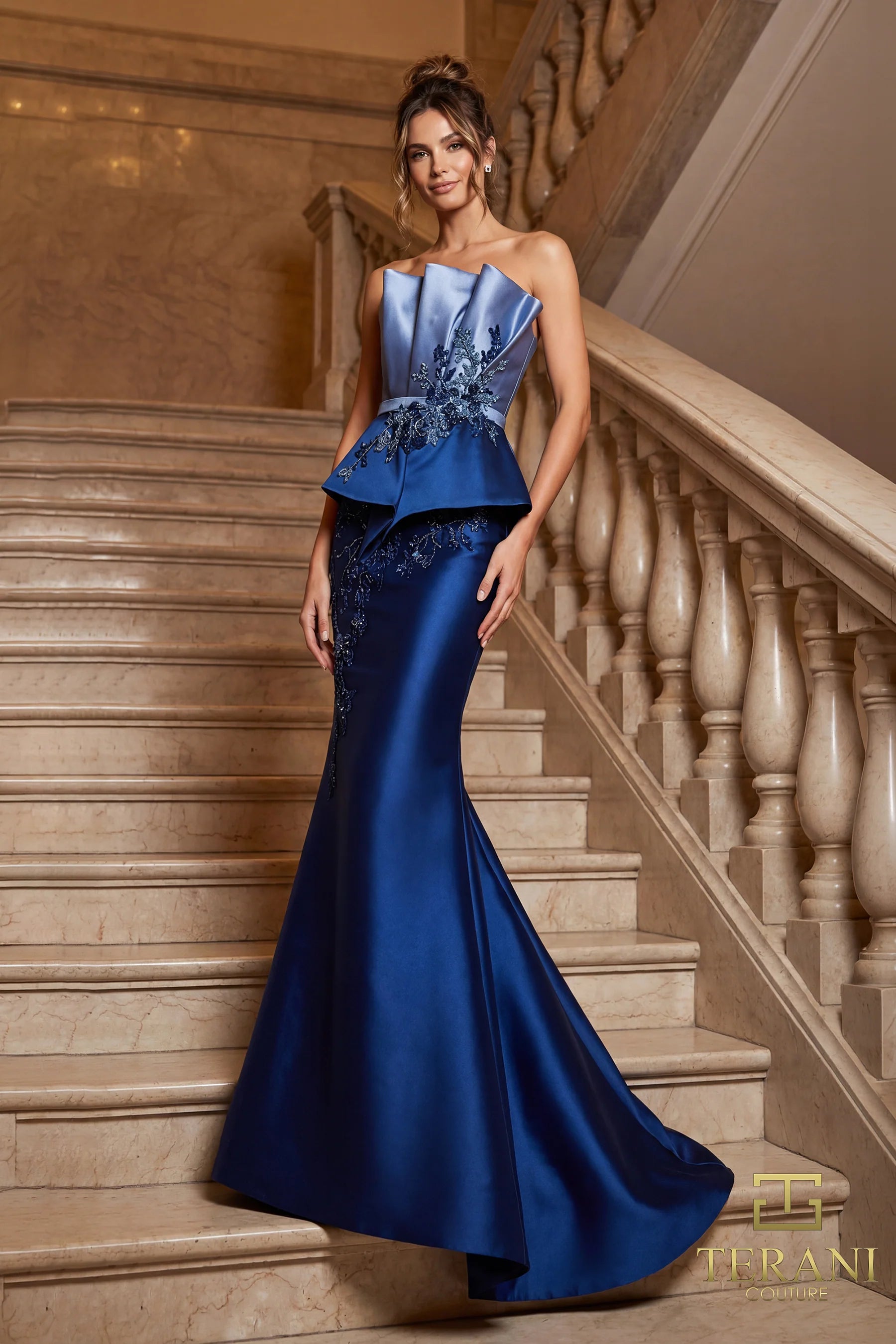 Strapless Straight Neck Floor-Length Satin Formal Mermaid/Trumpet Terani Couture 262E7115