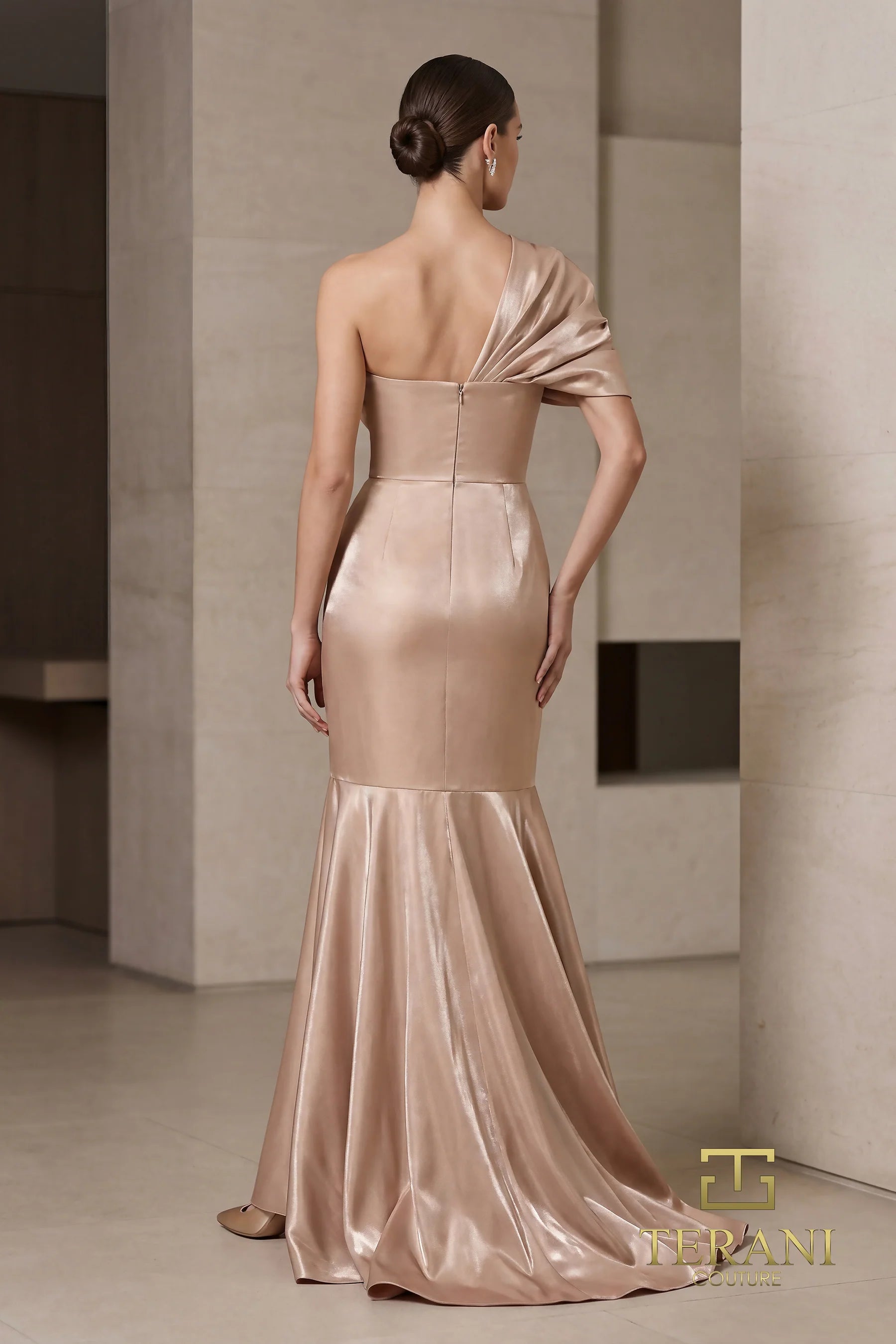 One-Shoulder Floor-Length Satin Formal Mermaid Dress Terani Couture 262E7119