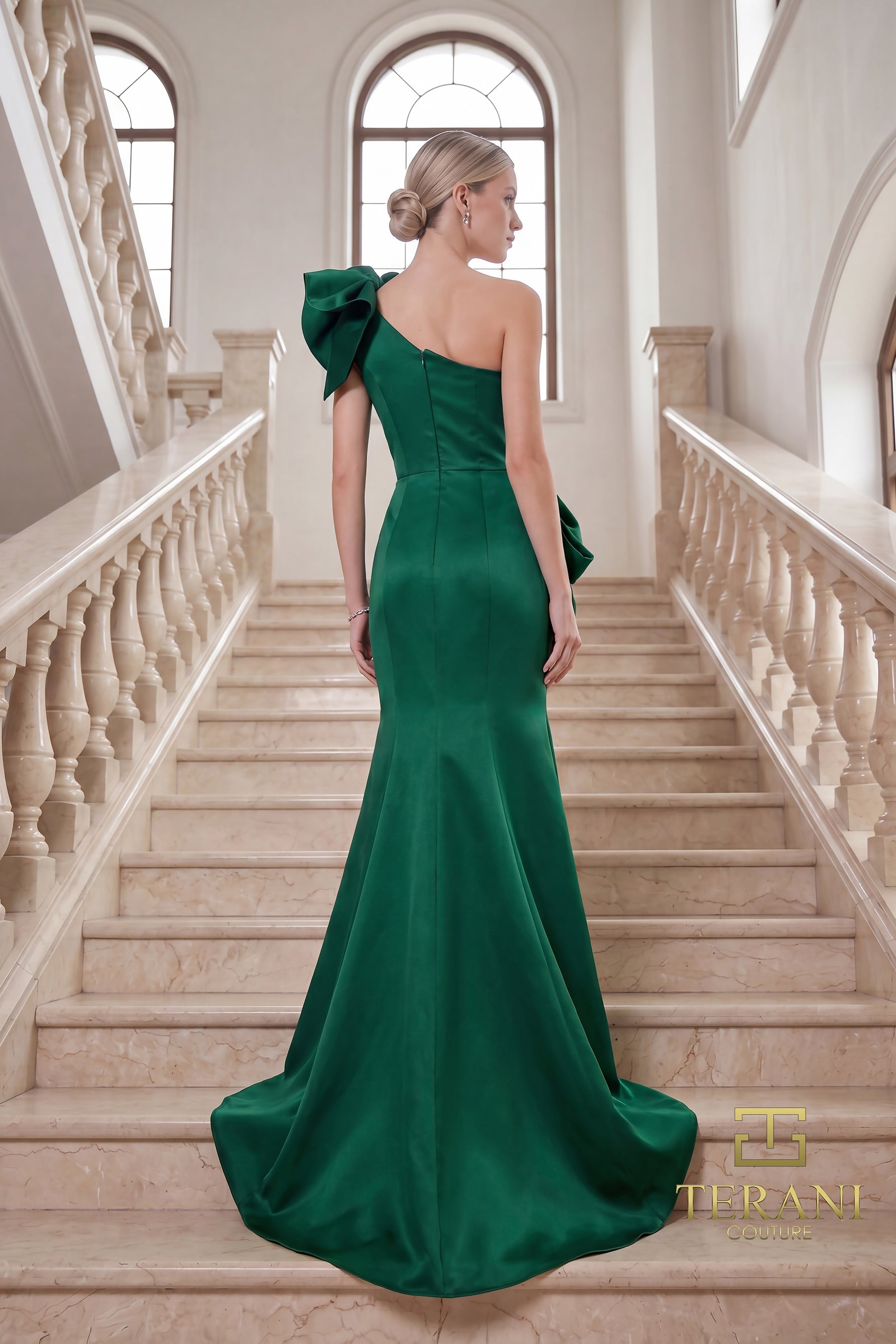 One-Shoulder Floor-Length Satin Formal Sheath Terani Couture 262E7132
