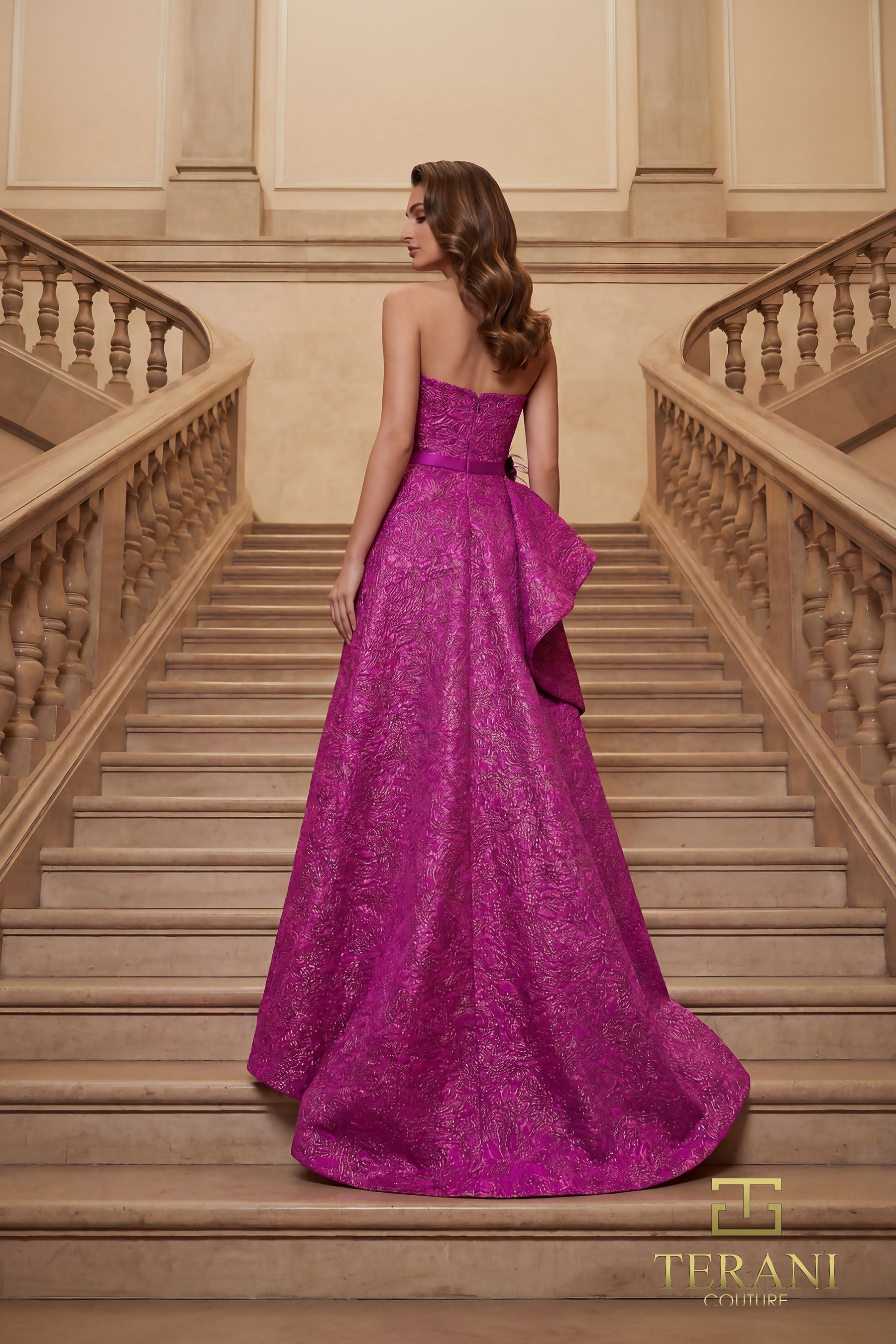 Strapless Straight Neck High-Low Mikado Formal A-Line Terani Couture 262E7355