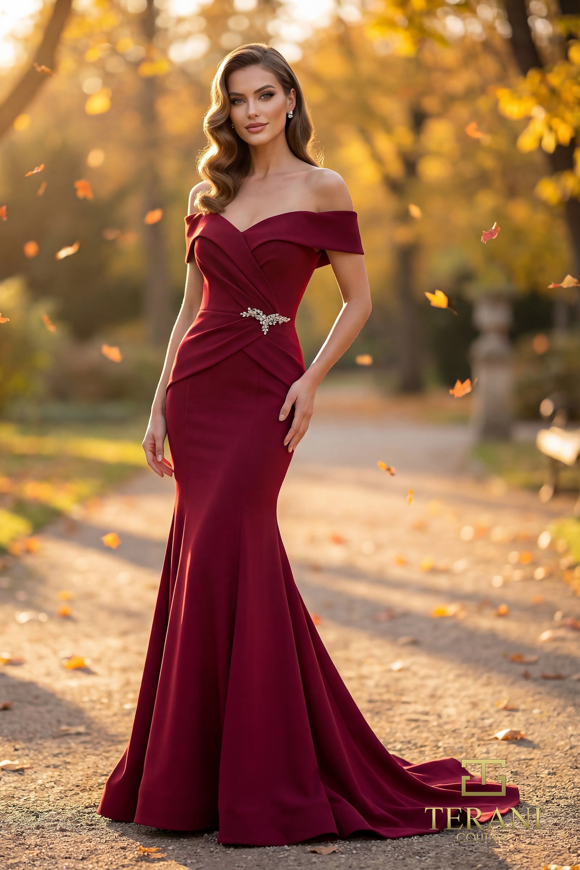 Off-the-Shoulder Floor-Length Crepe Formal Mermaid Terani 262M7251