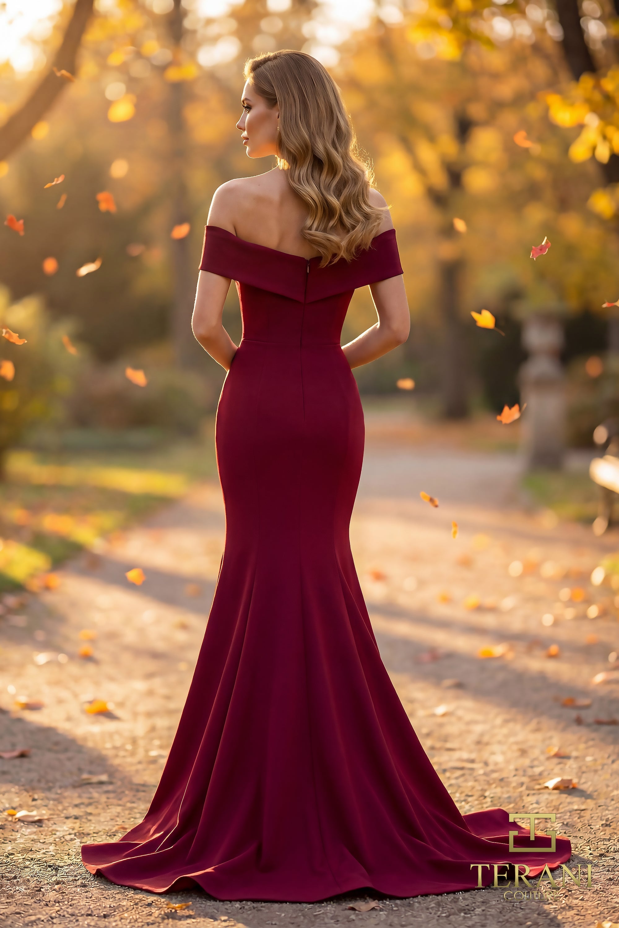 Off-the-Shoulder Floor-Length Crepe Formal Mermaid Terani 262M7251