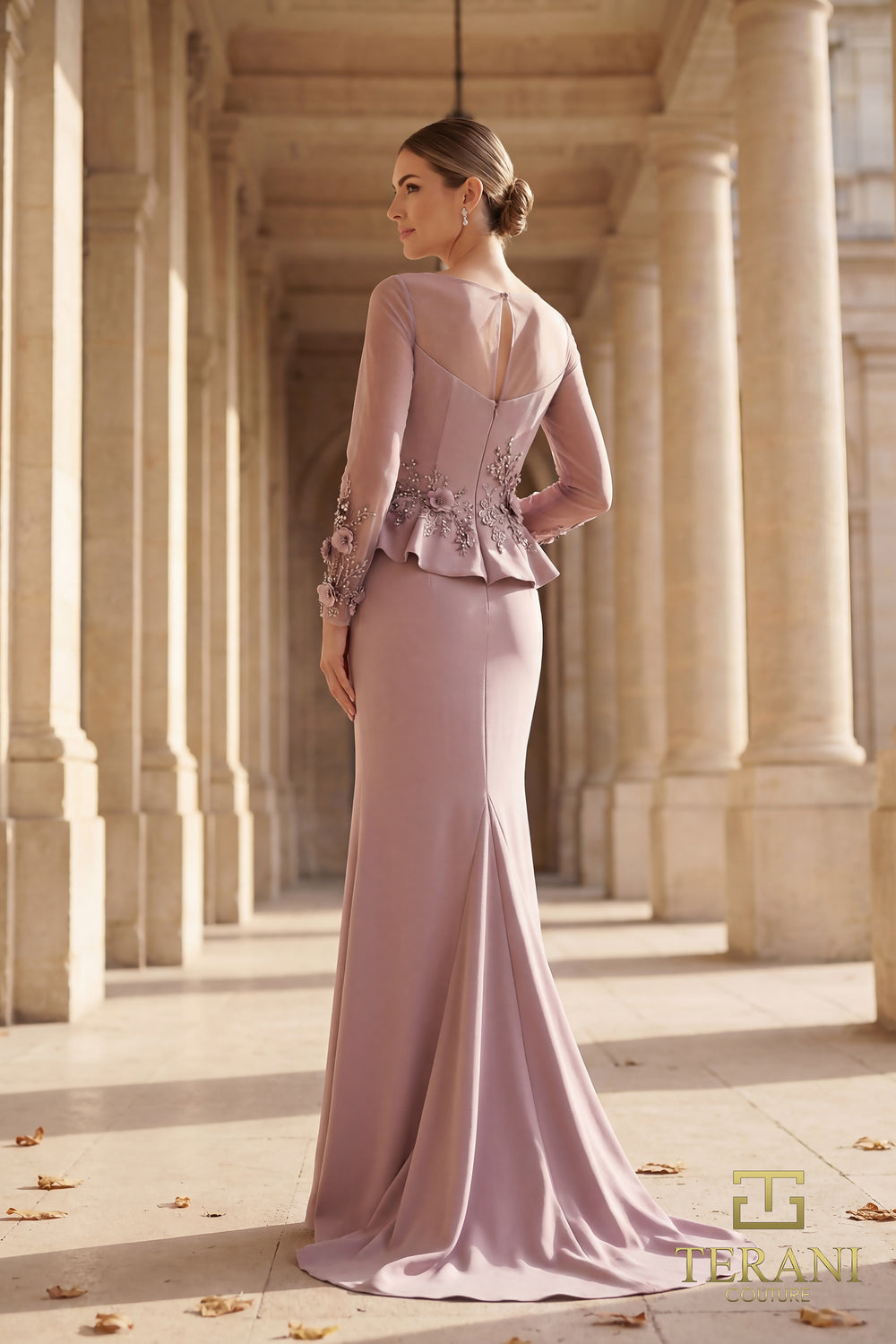 Illusion Floor-Length Crepe Formal Sheath Terani Couture 262M7257