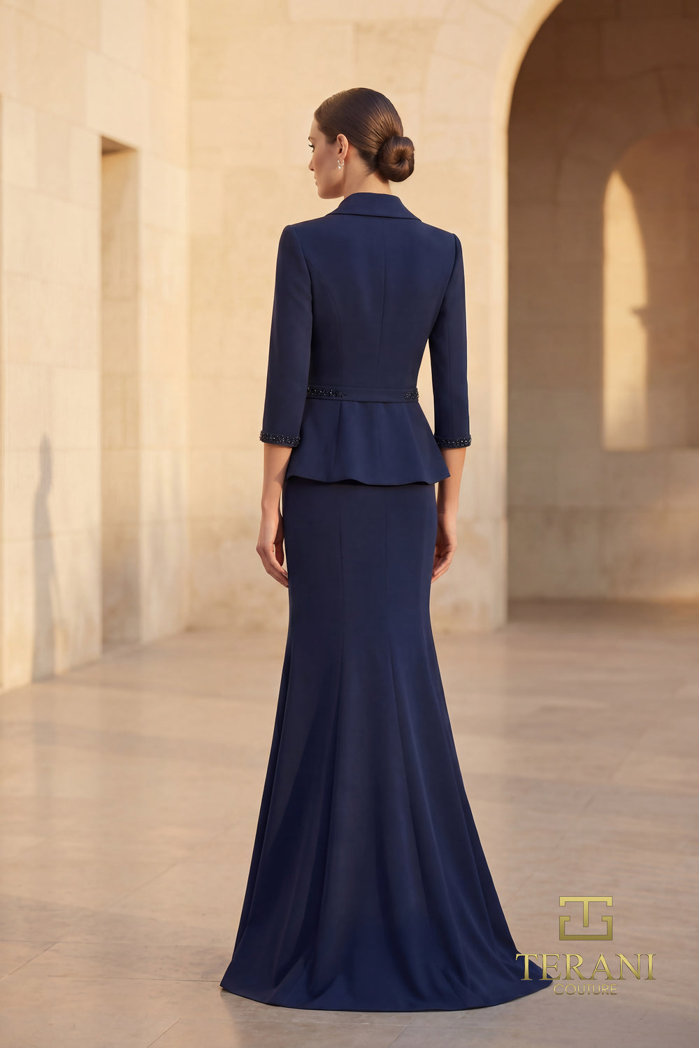 V-Neck Floor-Length Crepe Formal Mermaid Terani Couture 262M7263