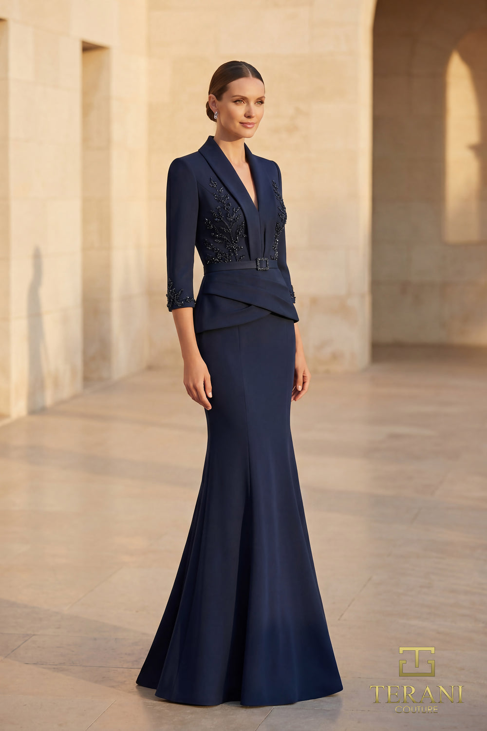 V-Neck Floor-Length Crepe Formal Mermaid Terani Couture 262M7263