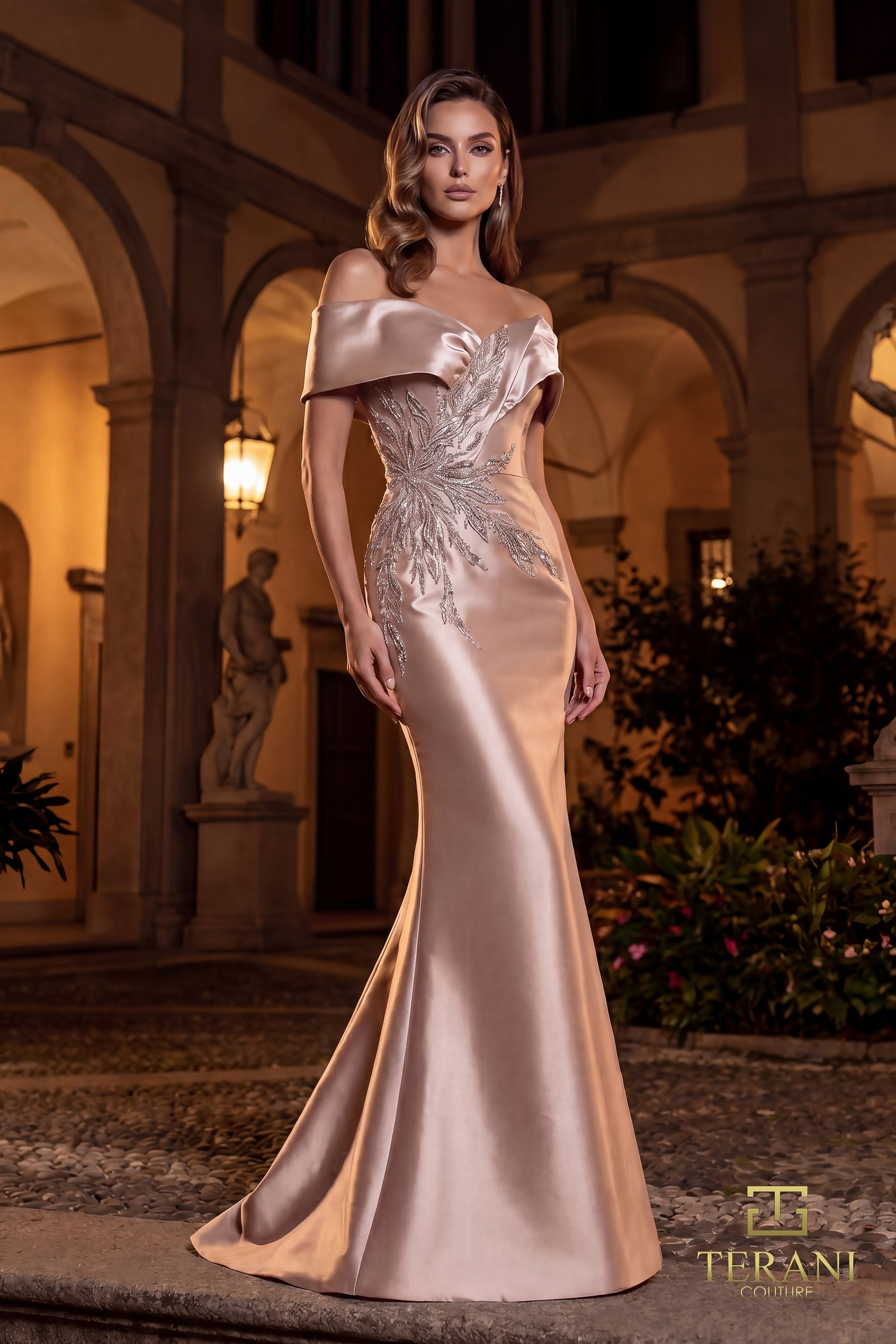 Off-the-Shoulder Floor-Length Satin Formal Mermaid Terani Couture 262M7517