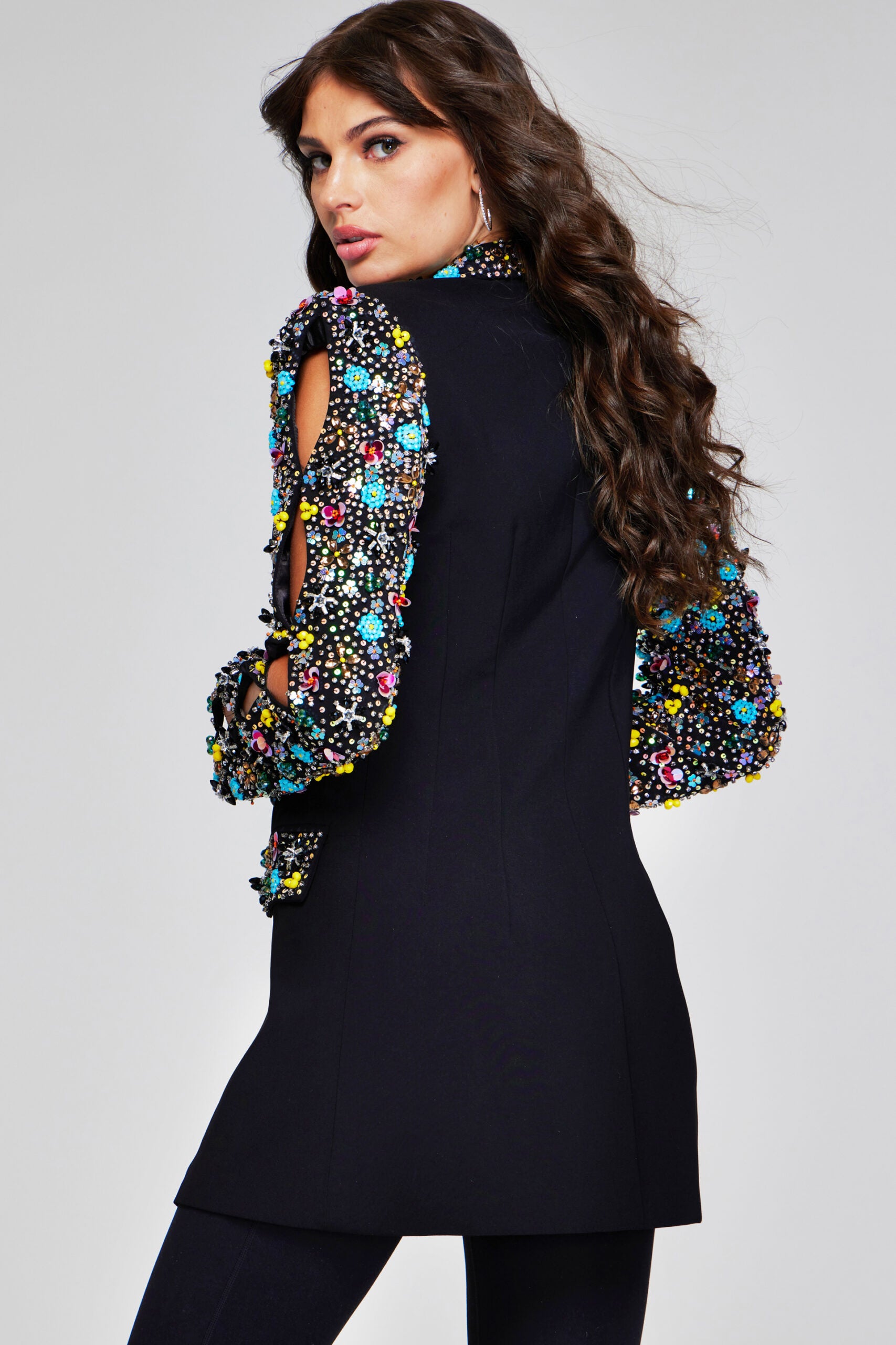 Pant Suit Long Sleeve Formal Blazer Pant Suit Black/Multi